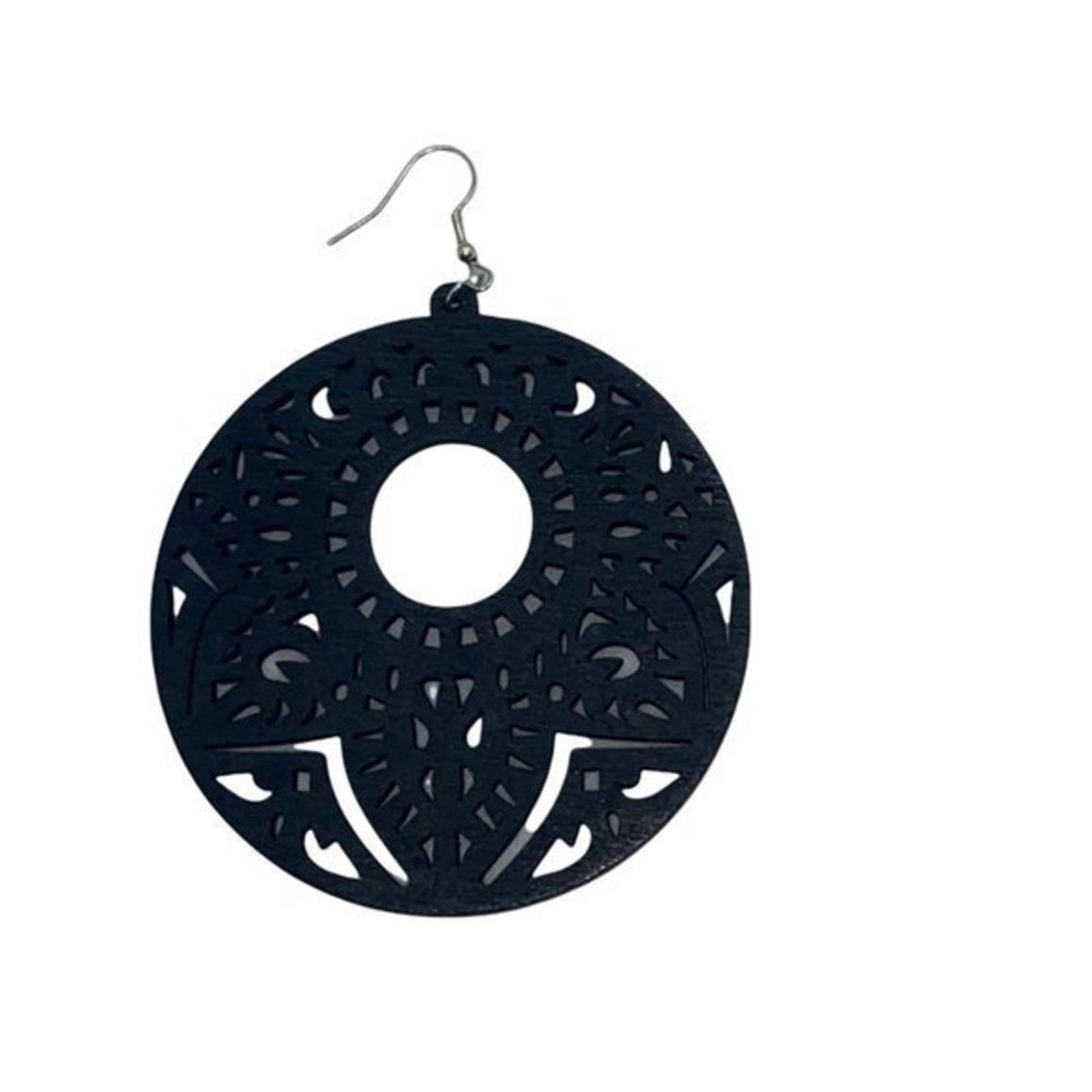 Boutique Moschino NWT Black Wood Perforated Laser-Cut Out Dangle Earrings Size ONE SIZE - 2 Thumbnail