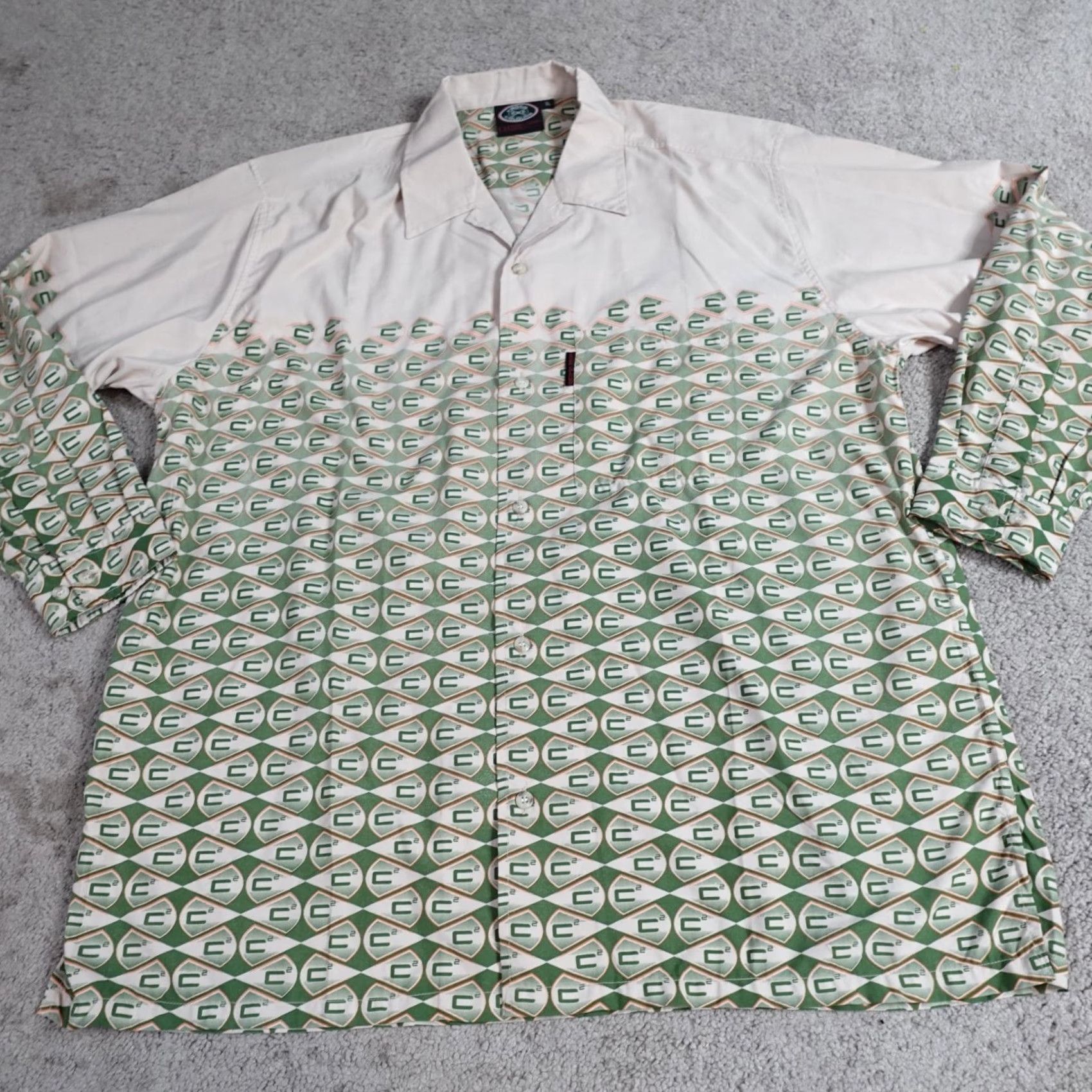 Vintage VINTAGE Cross Colours Shirt XL Beige All Over Print Camp Collar Geometric Long Sleeve Button-Up Mens Size US XL / EU 56 / 4 - 2 Thumbnail