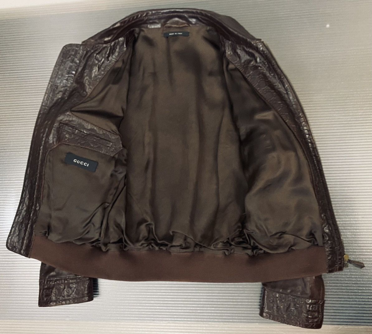Gucci Gucci x Tom Ford 🇮🇹 Mocha Leather GG Allover Bomber Jacket 52 Size US L / EU 52-54 / 3 - 14 Thumbnail