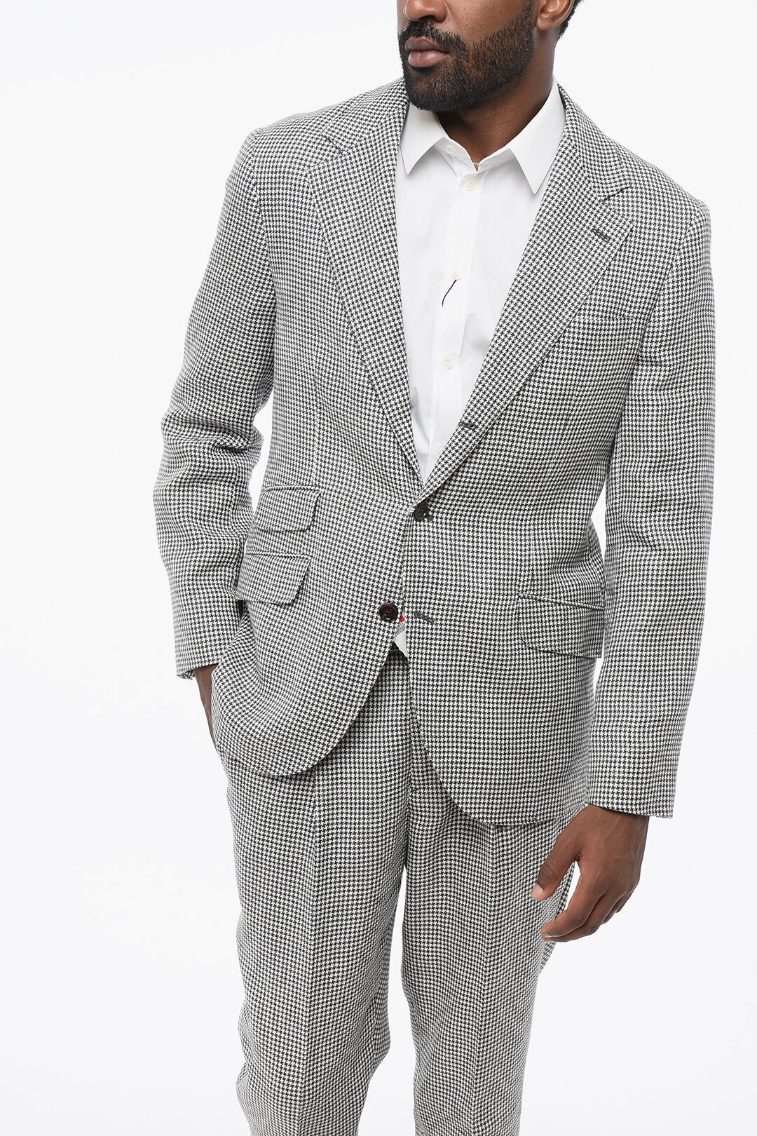Brunello Cucinelli og1mm0725 Houndstooth Patterned Linen Blend Suit White/Black Size US S / EU 44-46 / 1 - 2 Thumbnail