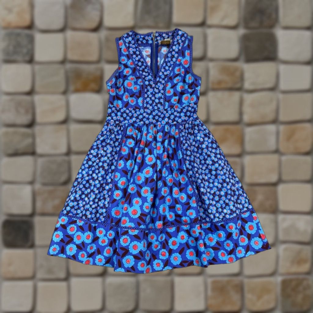 VINTAGE Kate Spade Dress Womens XS Blue Red Cotton Blouson