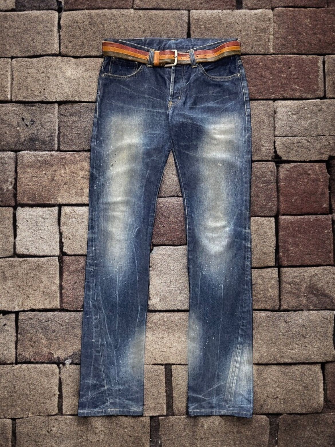Tornado Mart Vintage Tornado Mart Paint Splatter Denim With Leather Belt Size US 32 / EU 48 - 1 Thumbnail