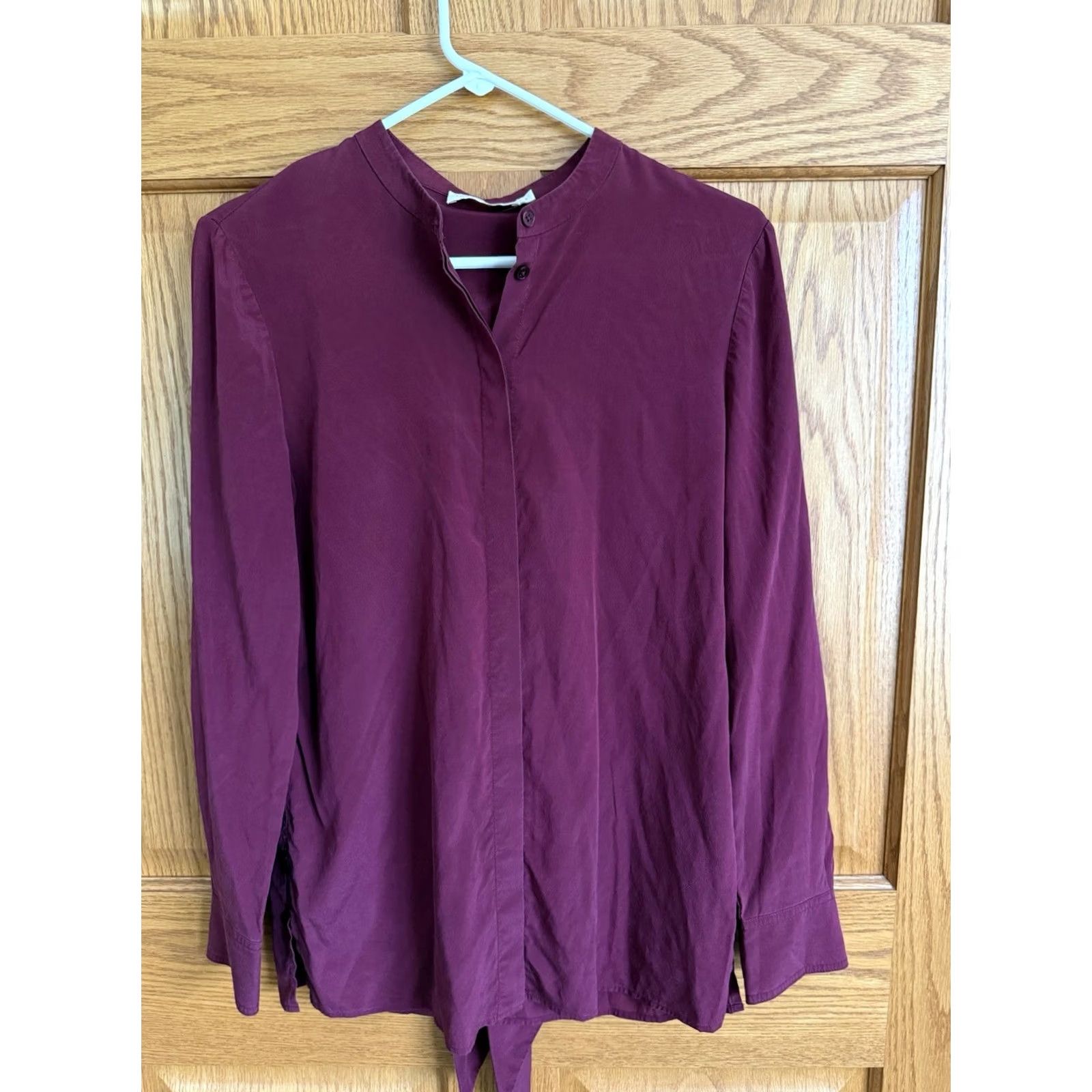Tory Burch Tory Burch Blouse Bow Red Wine Womens Long Sleeve 6 Silk Spandex Crew Neck Button - Classic, 100% Silk, Solid, Dry Clean Only, Vintage No Size M / US 6-8 / IT 42-44 - 2 Thumbnail