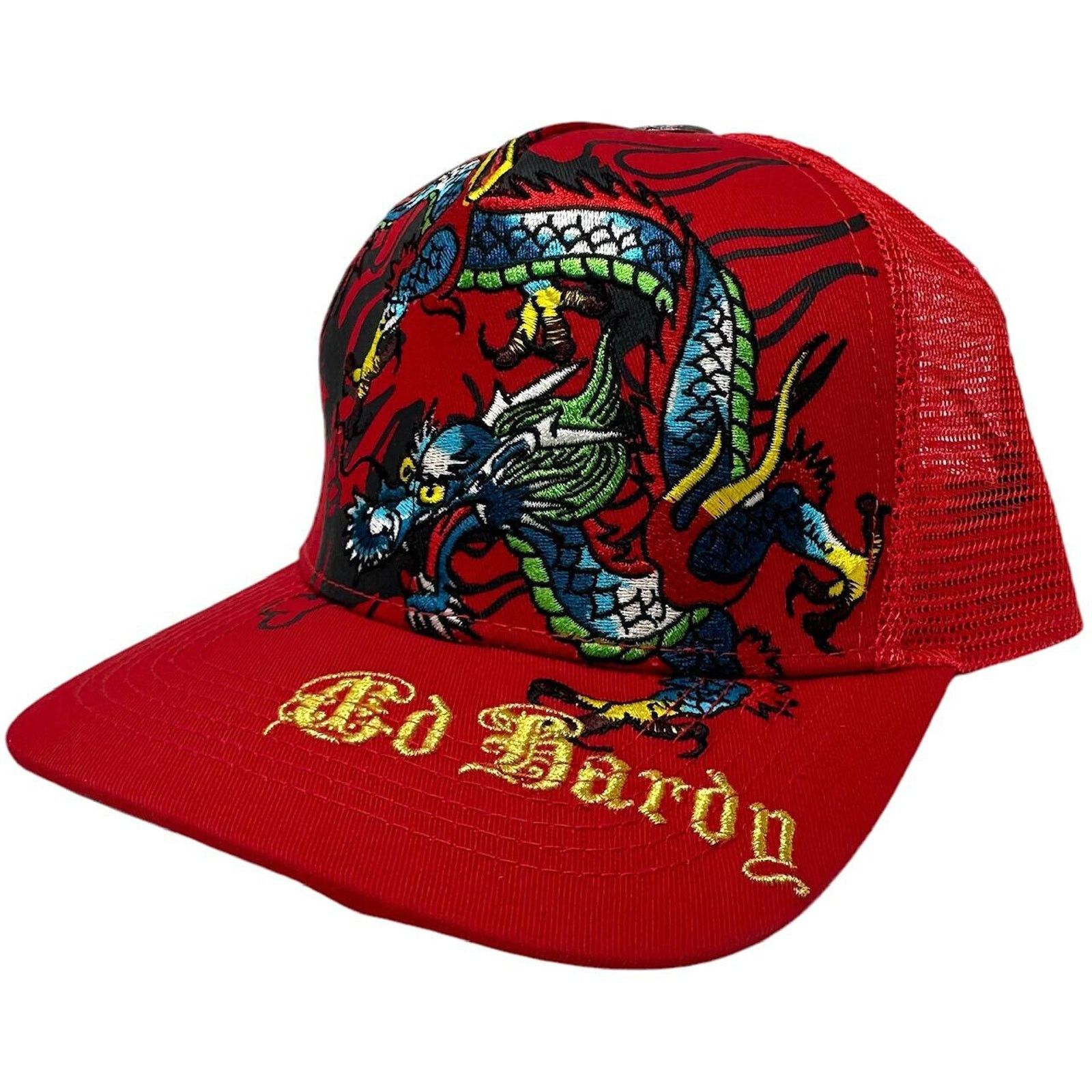 Ed Hardy Ed Hardy Trucker Hat Embroidered Tattoo Dragon Red Cap Size ONE SIZE - 3 Thumbnail