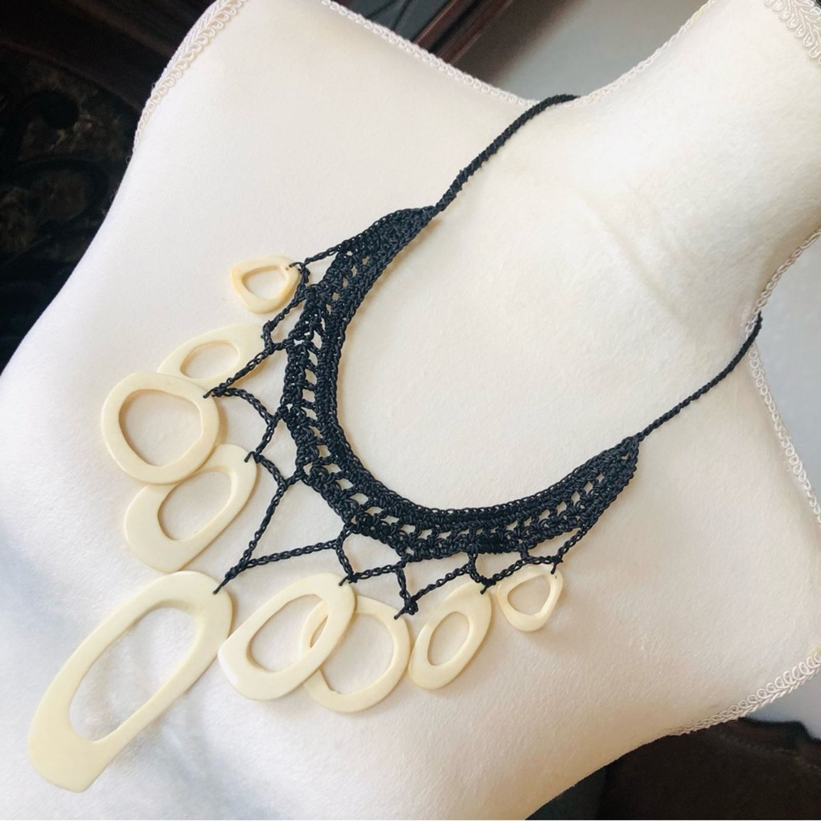 Handmade Handcrafted crochet simulated bone disc necklace Size ONE SIZE - 1 Thumbnail