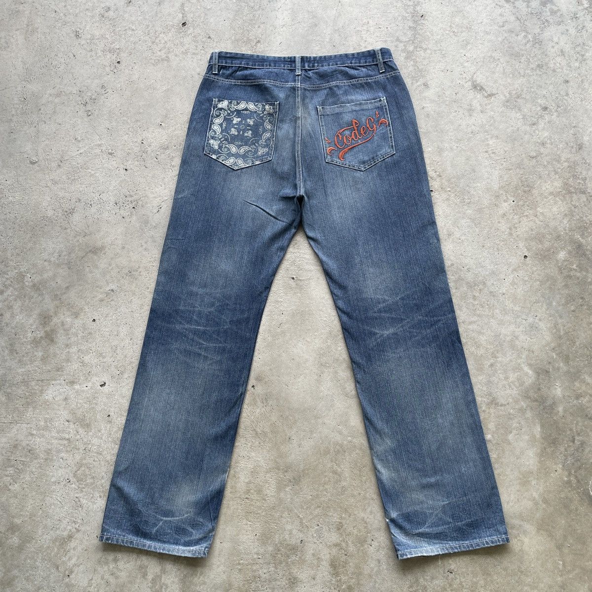 Japanese Brand × Jean × Vintage W38💥 Vintage Code:G Distressed Embroidery Faded Jeans Pants Size US 38 / EU 54 - 1 Thumbnail