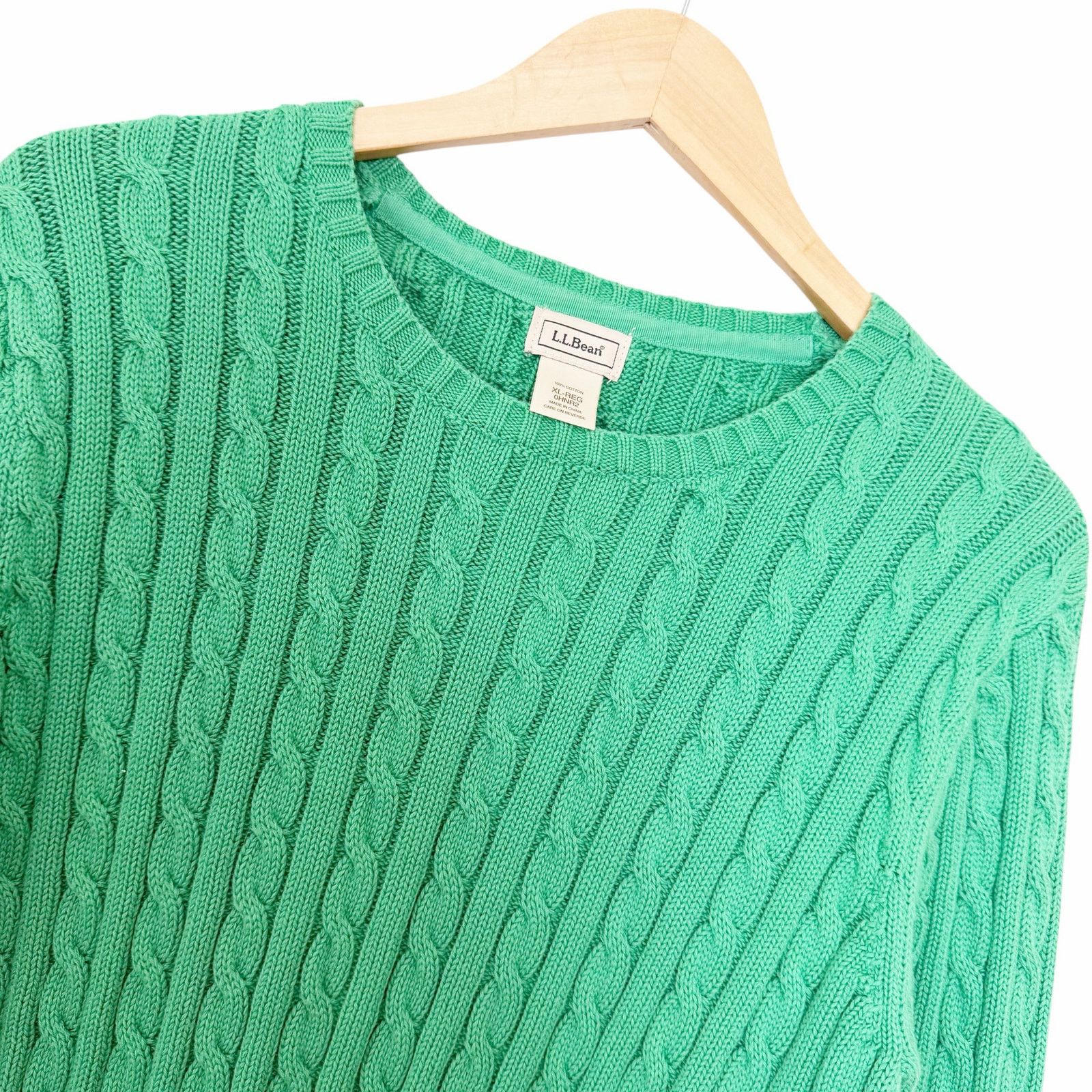 L.L. Bean LL Bean Kelly Green Cable Knit Crewneck Sweater Sz XL Size XL / US 12-14 / IT 48-50 - 1 Thumbnail