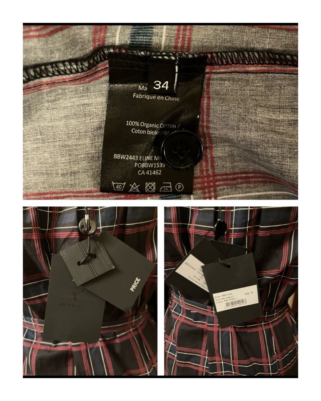Bruuns Bazaar × Designer Outstanding Bruuns Bazaar 00s Checkered Puff Sleeves Dress Size XS / US 0-2 / IT 36-38 - 9 Thumbnail