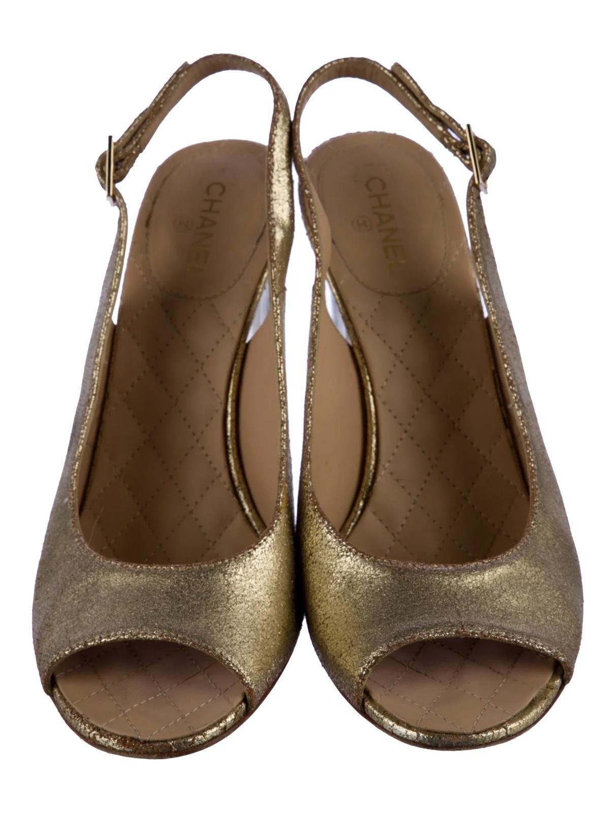 Chanel Chanel Crackled Gold Slingback w/Lucite heel Sz EU38.5 US7.5 Size US 7.5 / IT 37.5 - 2 Thumbnail