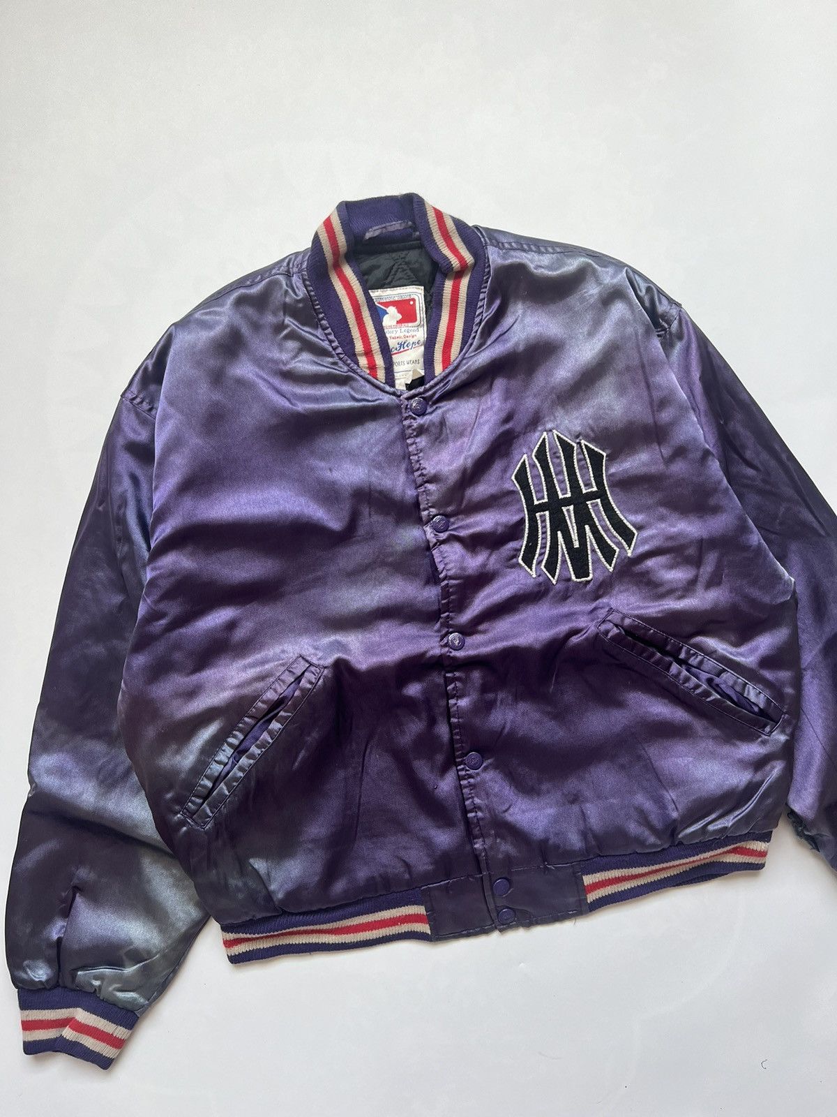 MLB Vtg Sun Faded Satin Baseball Varsity Snap Button By Machope Size US M / EU 48-50 / 2 - 3 Thumbnail