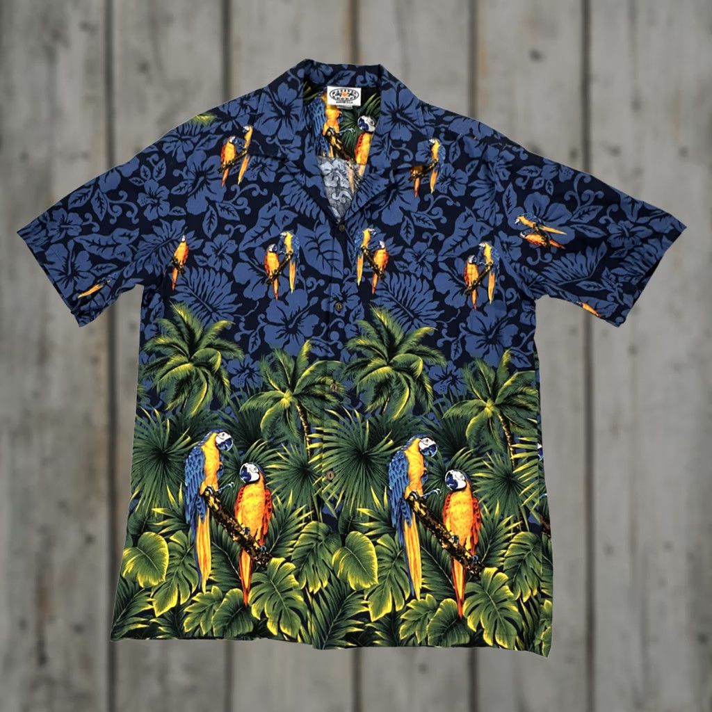 Vintage VINTAGE Pacific Legend Button-Up Shirt Men L Hawaiian Blue Parrots AOP USA Made Size US L / EU 52-54 / 3 - 1 Thumbnail