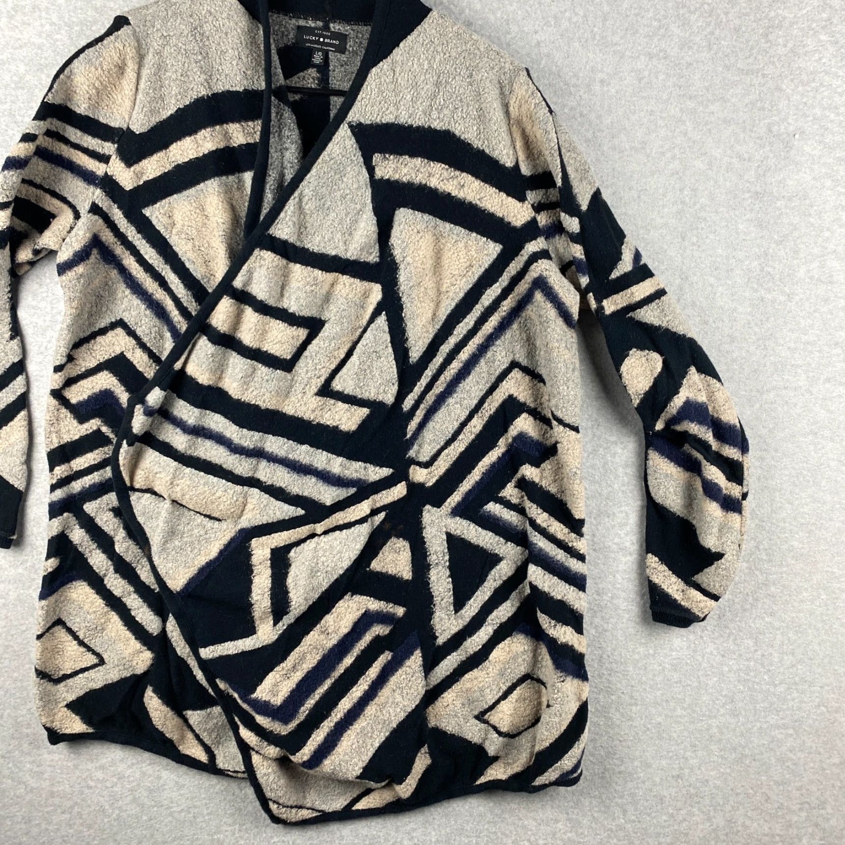 Lucky Brand Lucky Brand Cardigan Sweater Womens L Multicolor Geometric Open Front Round Neck Long Sleeve Pullover Regular Fit Machine Washable Size L / US 10 / IT 46 - 3 Thumbnail