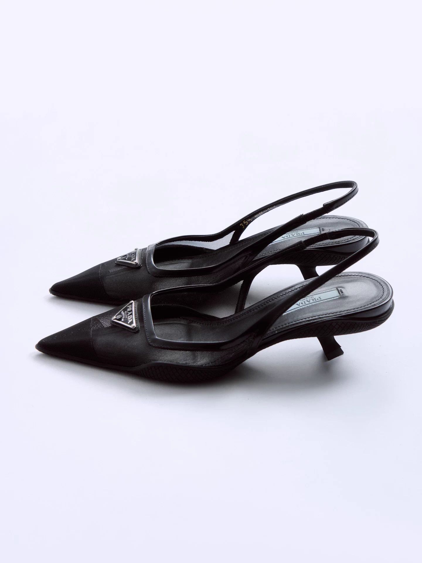 Prada PRADA 2022SS black mesh cat heels triangle logo Size US 6 / IT 36 - 6 Thumbnail