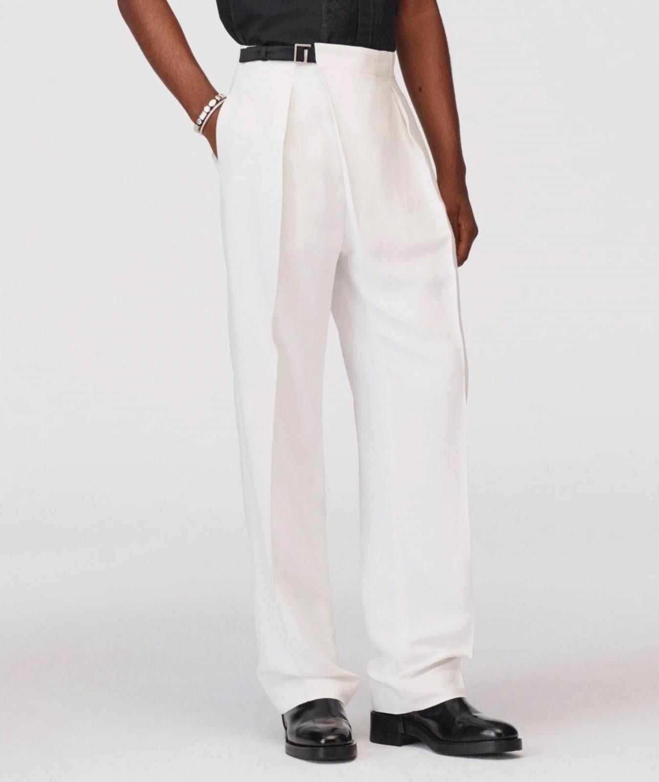 Zara Mens Pants Wrap Trousers US 31 White Straight leg