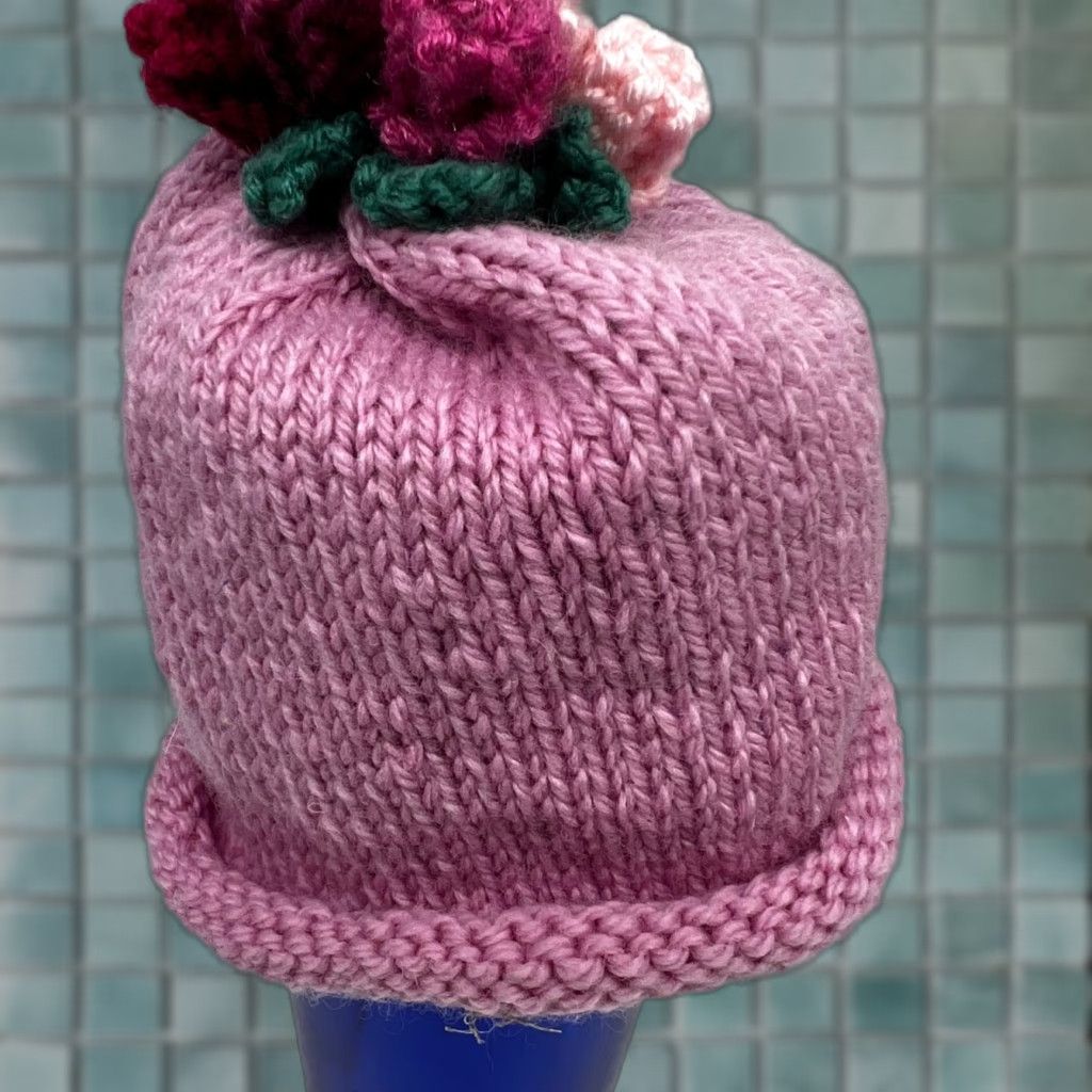 Pinko VINTAGE Gwynne Hand Knit Beanie Stocking Cap Hat One Size Pink Floral Tassel Adult Women M Knit Beanie Womens, Pink Size ONE SIZE - 1 Thumbnail