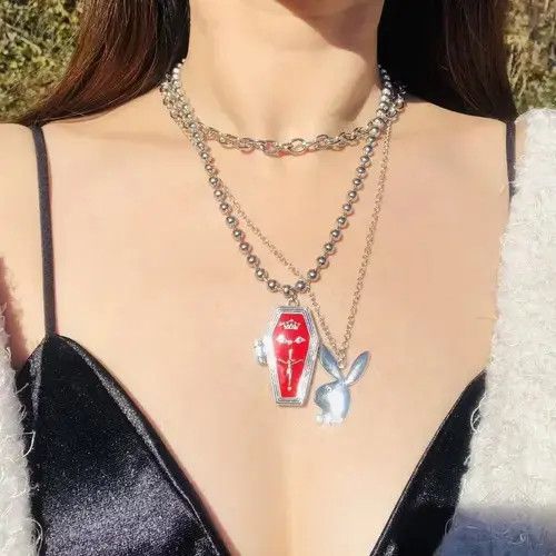 High Sport × Jewelry Goth Enamel Red Coffin Pendant Ball Chains Necklace Choker Size ONE SIZE - 3 Thumbnail