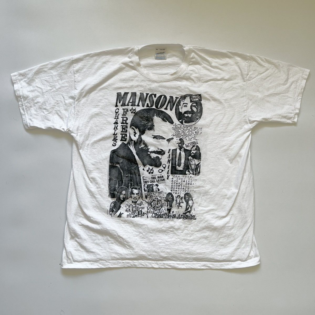 image of Vintage Sick Charles Manson T-Shirt Tee Shirt Tshirt Killer Cult in White, Men's (Size 2XL)