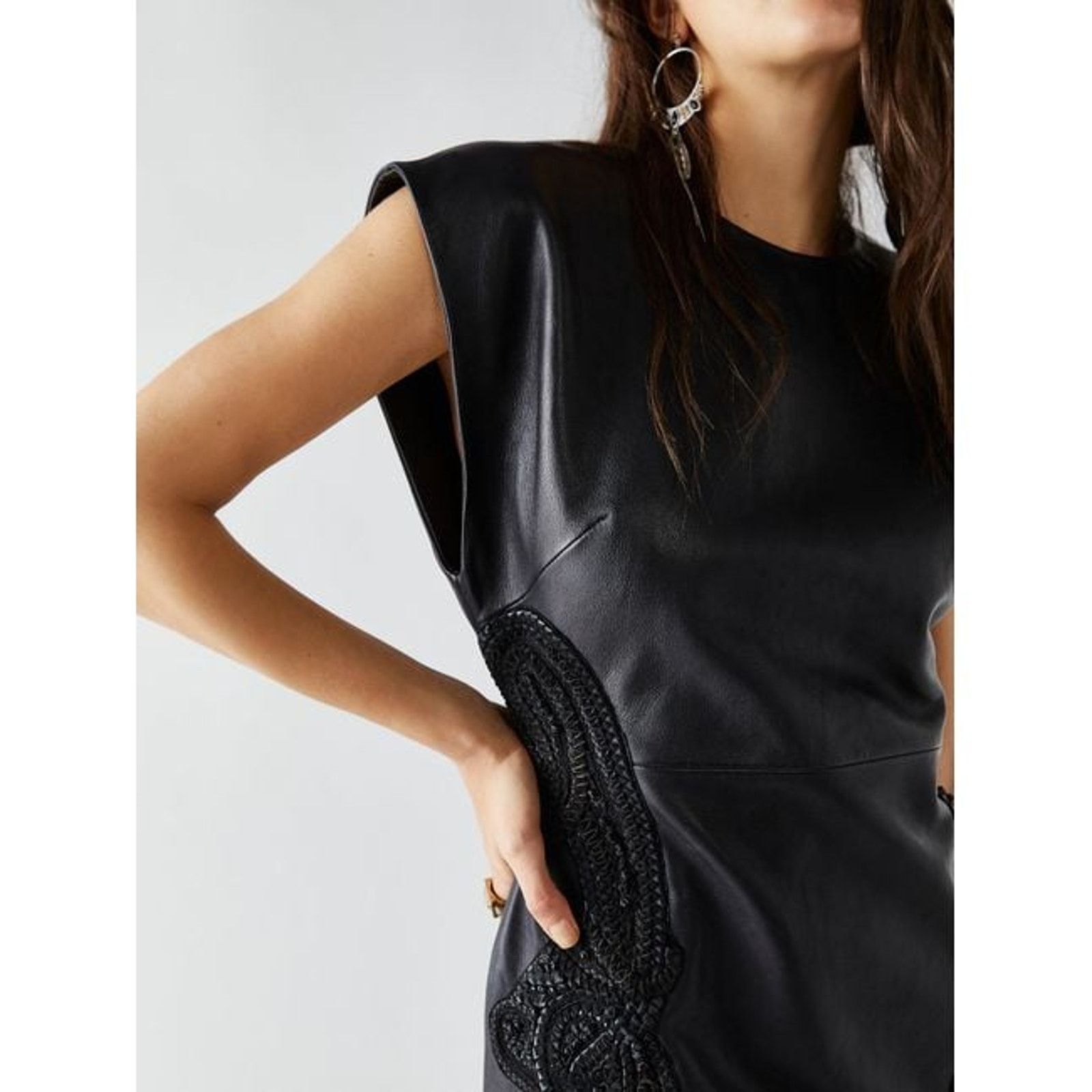 Free People New City Slicker Leather Mini Dress $698 SIZE 10 Black Size L / US 10 / IT 46 - 2 Thumbnail
