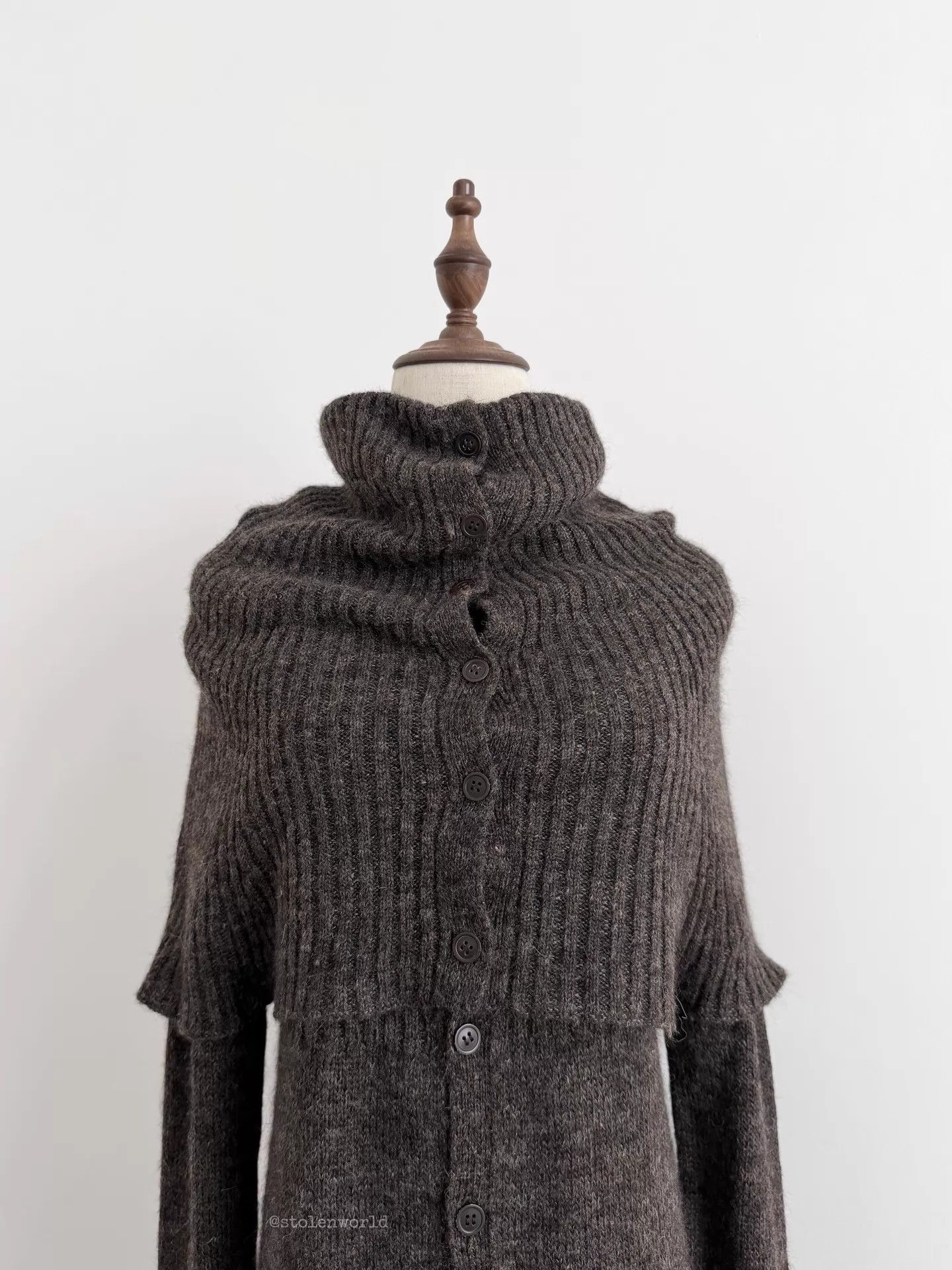 Y's Y's Folded Double Collar Wool Alpaca Blend Knit Top Size 2 Size XS / US 0-2 / IT 36-38 - 5 Thumbnail