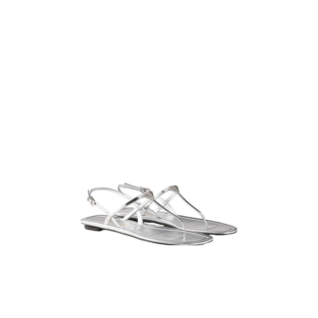 Prada PRADA $1050 Silver Metallic leather thong sandals New & Auth Size US 6.5 / IT 36.5 - 1 Thumbnail