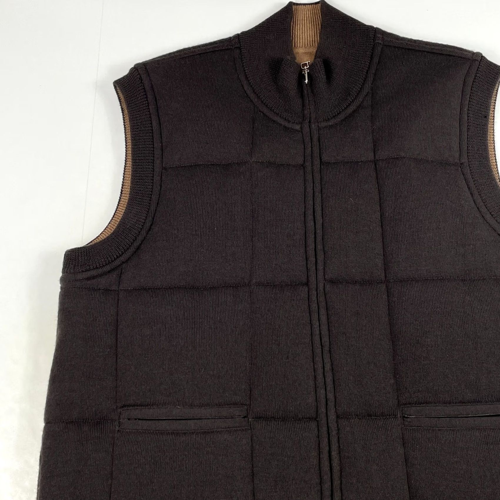 Jos. A. Bank Jos A Bank Vest Mens Large Brown Merino Wool Reversible Full Zip Quilted Golfing Vest Size US L / EU 52-54 / 3 - 2 Thumbnail