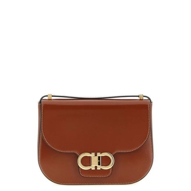 Salvatore Ferragamo FERRAGAMO Double Gancini Closure Shoulder Bag Cognac New & A Size ONE SIZE - 1 Thumbnail