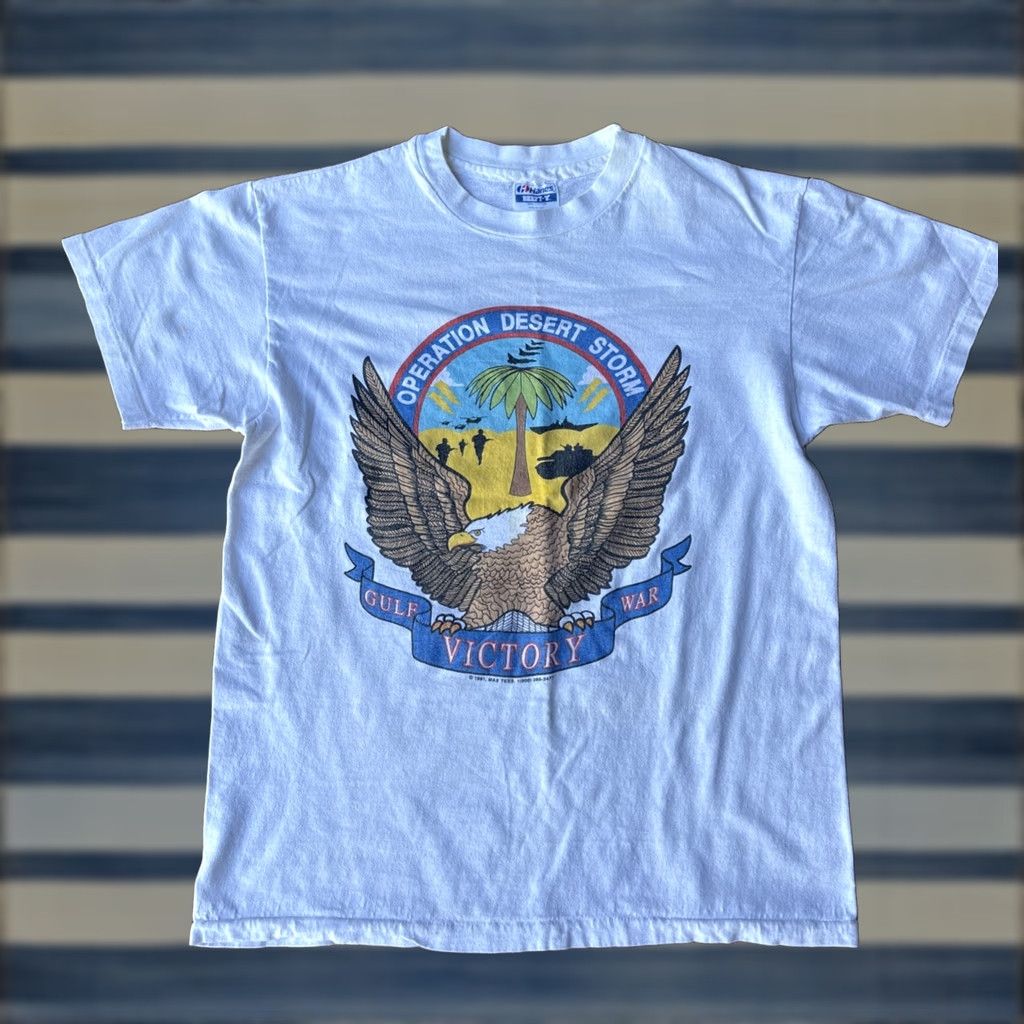 Hanes VINTAGE Desert Storm Eagle Gulf War Victory T-Shirt Large White Nike? Size US L / EU 52-54 / 3 - 1 Thumbnail