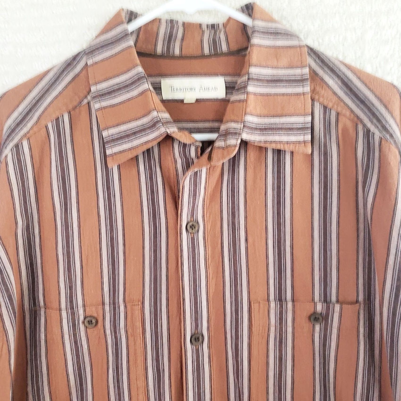 The Territory Ahead Territory Ahead Shirt Men's LT Brown Stripe 1/2 Button Pullover LS Western Look Size US L / EU 52-54 / 3 - 4 Thumbnail