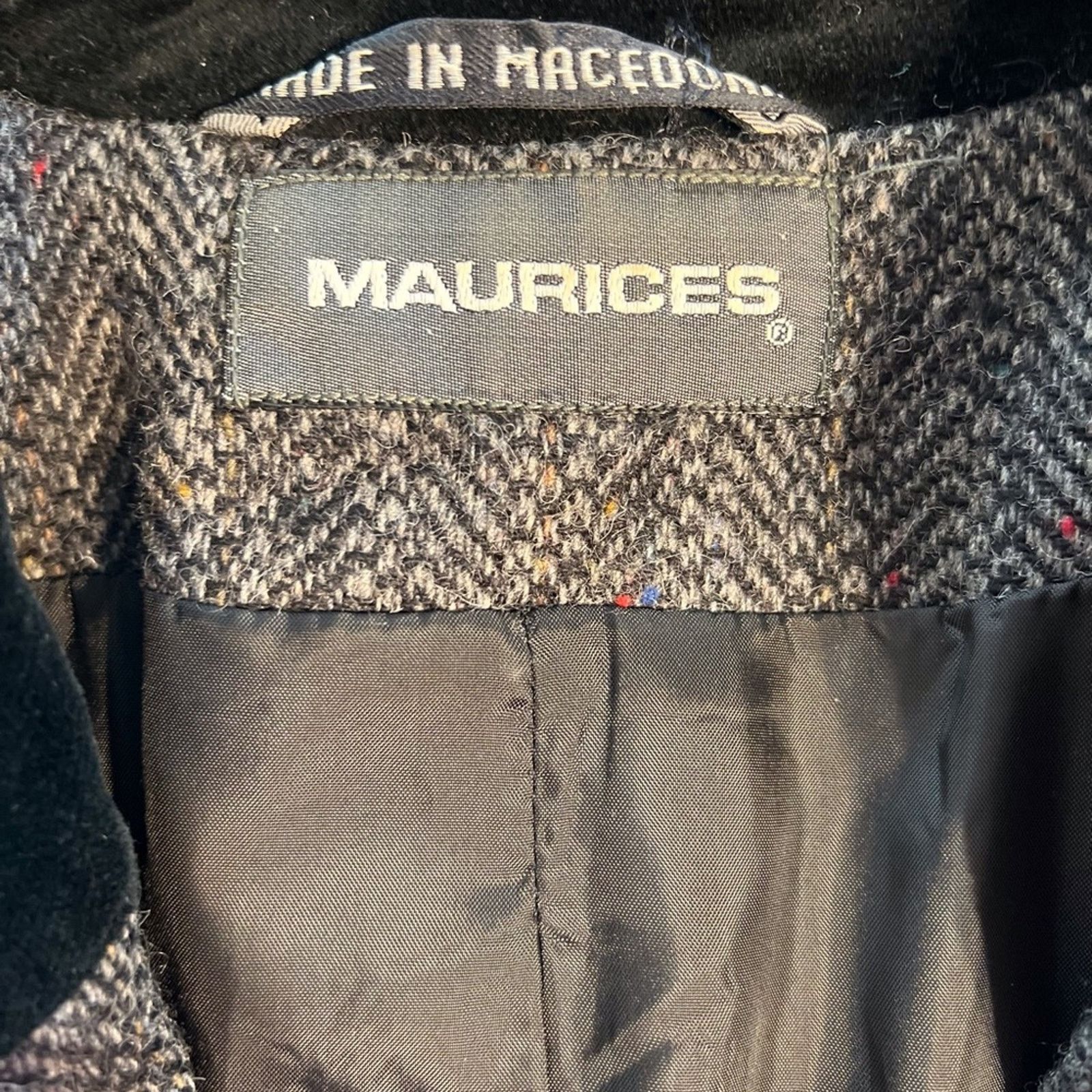 Vintage Super Cool Vintage 1980s Maurice’s Velvet Trim Tweed Blazer! Size M / US 6-8 / IT 42-44 - 2 Thumbnail