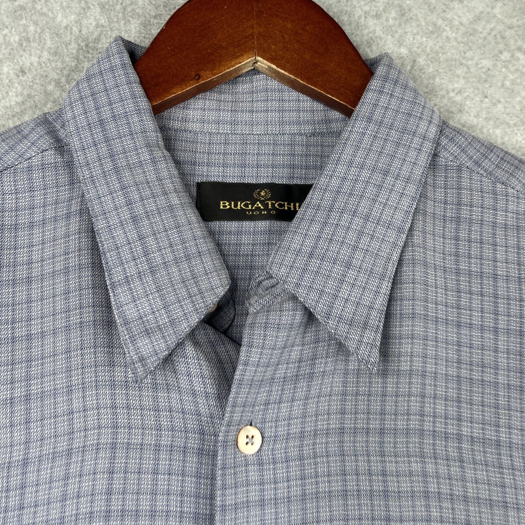 BUGATCHI BUGATCHI UOMO Shirt Blue Check Pocket Casual Button Up Short Sleeve Mens L Size US L / EU 52-54 / 3 - 4 Thumbnail