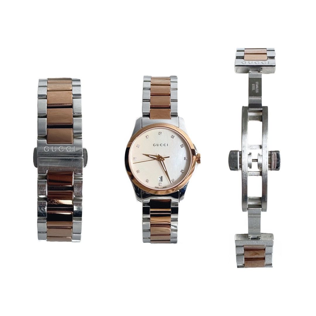 image of Gucci G-Timeless Diamond Mother Of Pearl Watch in Rose Gold, Women's