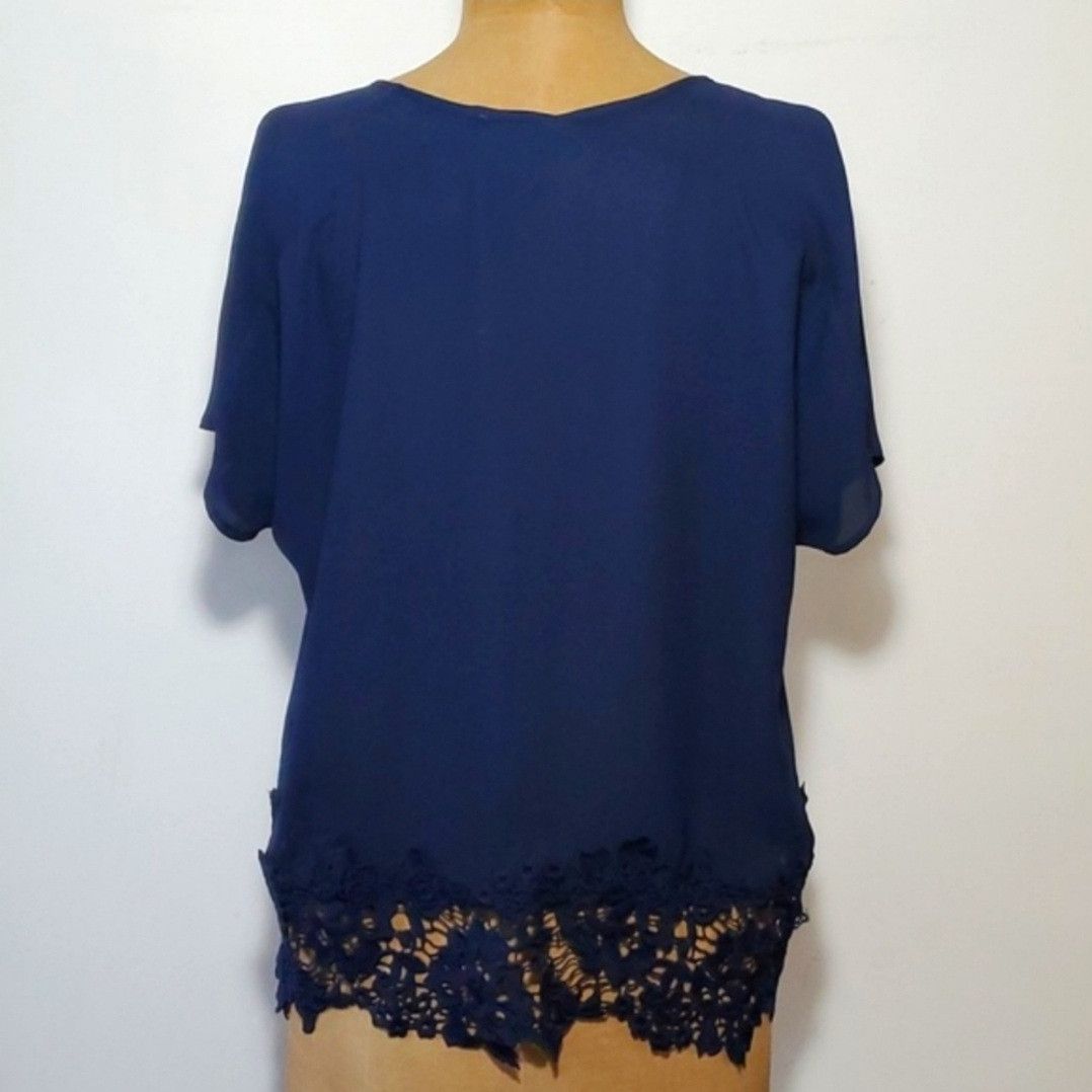 Other Zac & Rachel Size M Blouse Top Short Sleeve Navy Chiffon Size M / US 6-8 / IT 42-44 - 3 Thumbnail