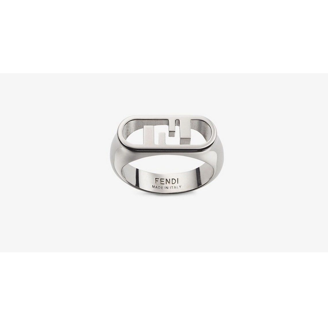 image of Fendi O'lock Silver Tone Metal Ff Logo Ring Authentic, Men's