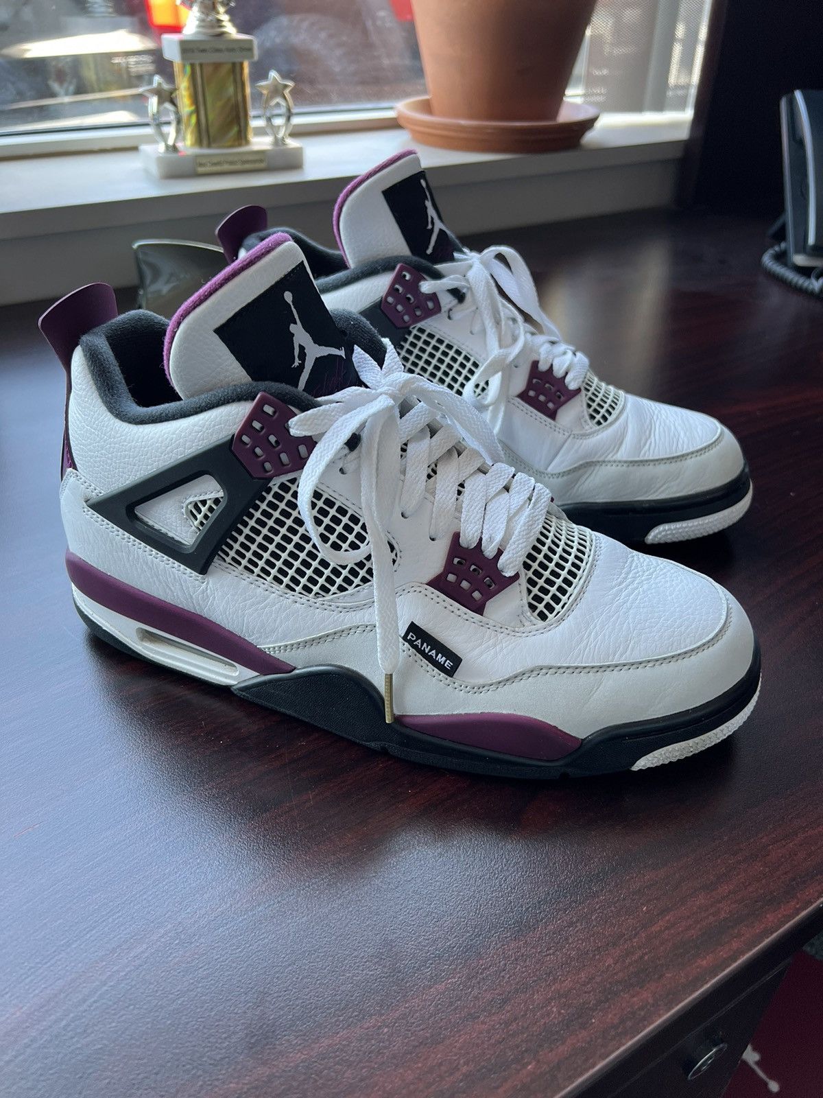 image of Jordan Brand 4 "psg" Paris Saint Germain Shoes in White/Black/Metallic Gold, Men's (Size 10.5)