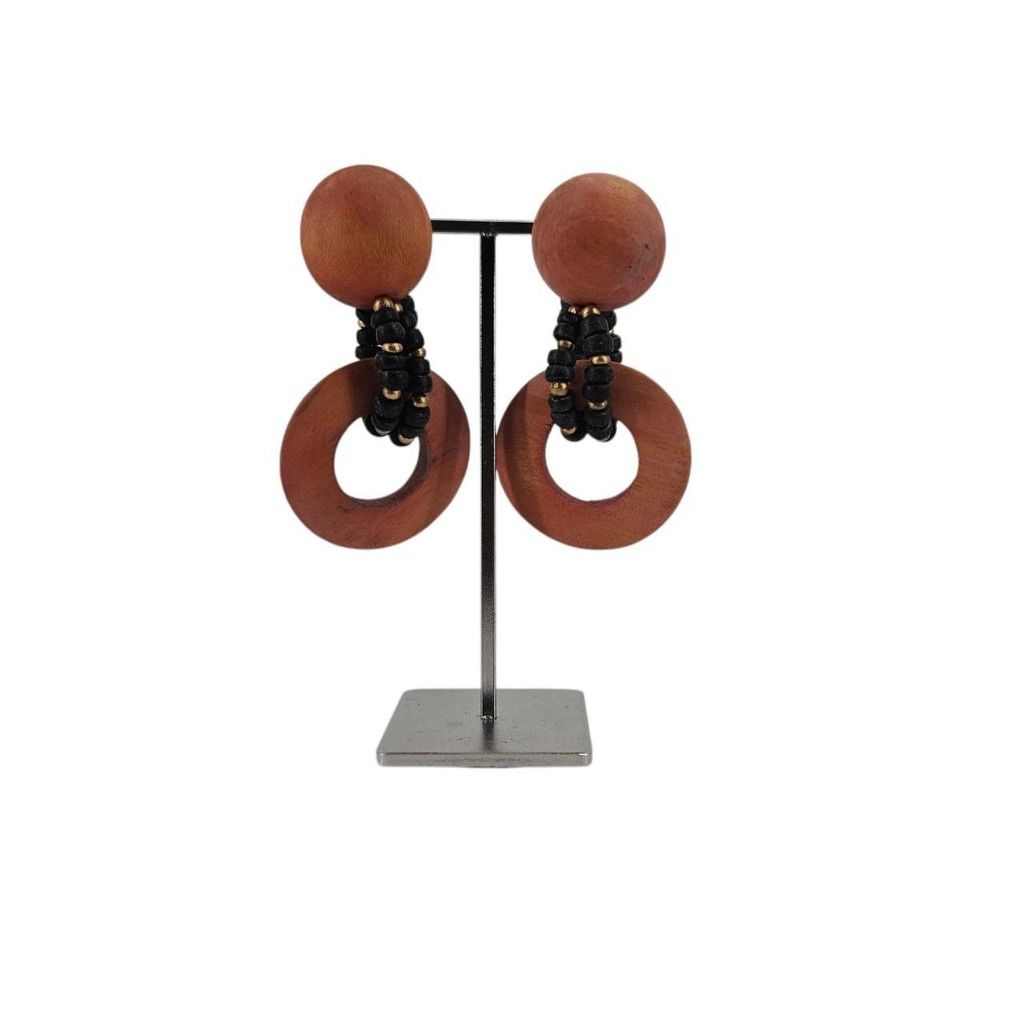 Vintage Vintage Wood Bead Dangle Clip-On Earrings Size ONE SIZE - 1 Thumbnail