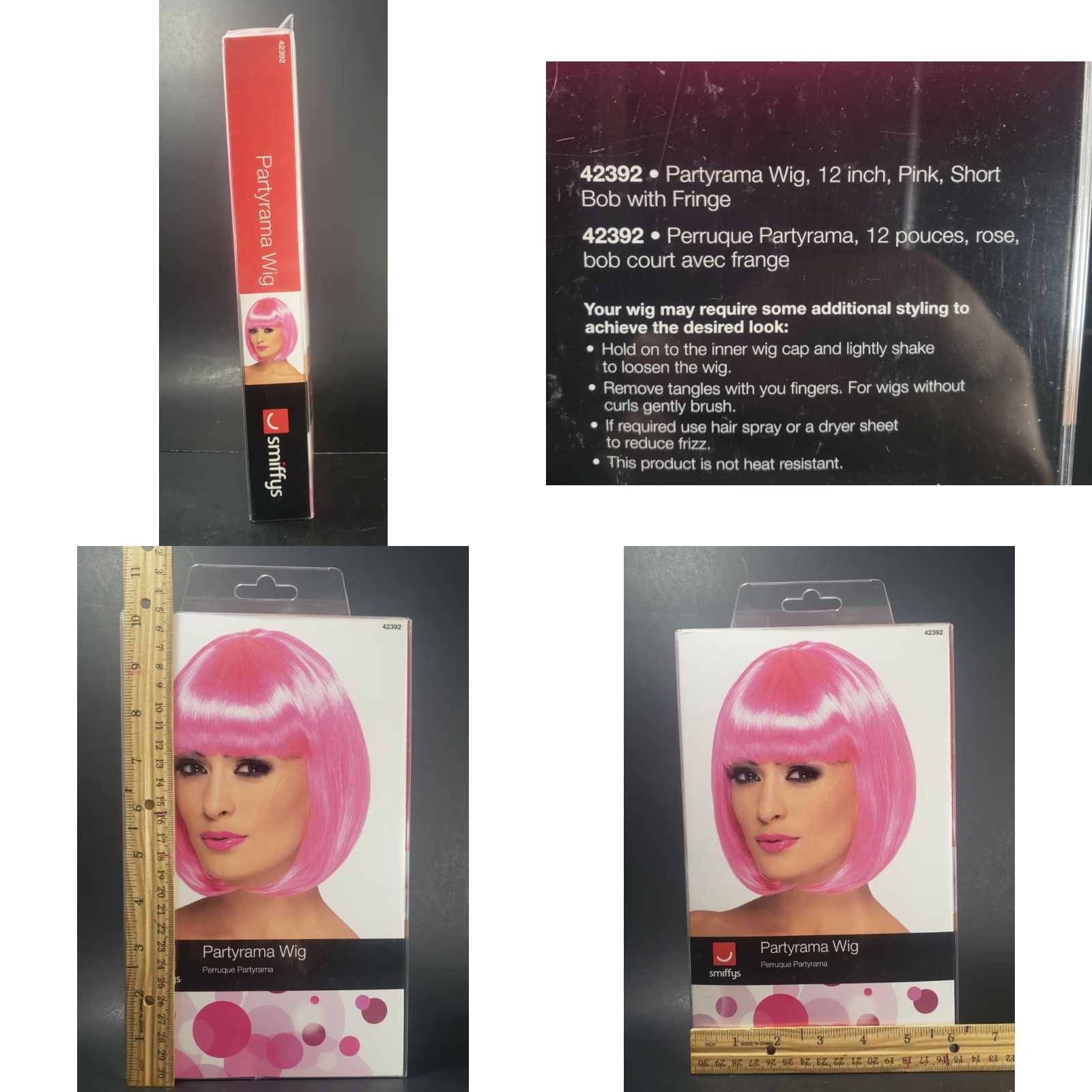 Vintage Ladies Bob Fancy Dress Wig Partyrama Costume Pink by Smiffys Cosplay Halloween Size ONE SIZE - 8 Thumbnail