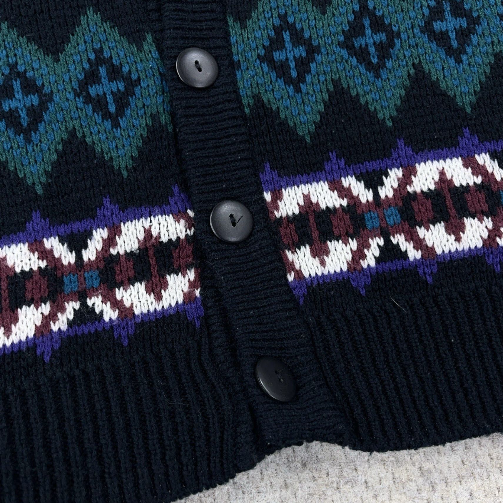 McGregor VINTAGE McGregor Cardigan Sweater Men XL Black Green Knit 80s 90s Biggie Cosby Size US XL / EU 56 / 4 - 4 Thumbnail
