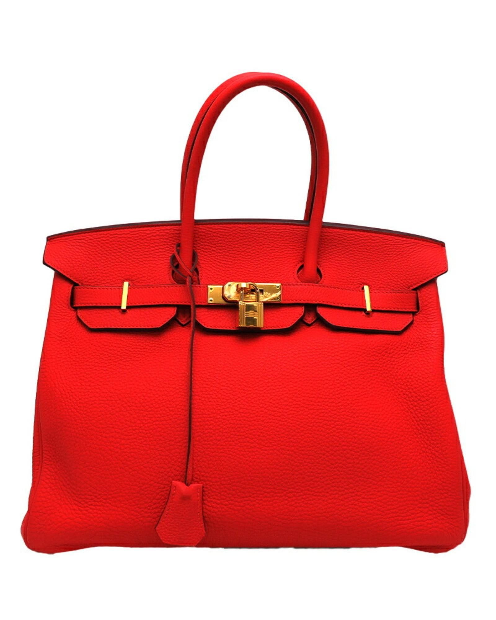 image of Hermes Elegant Leather Handbag With Padlock And Key in Red, Women's
