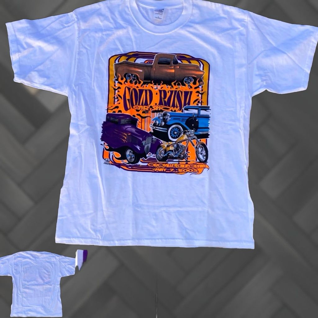 Gildan VINTAGE Gildan T-Shirt Shirt Men XL White California Car Neon Graphics 2005 2000s Gold Rush Oroville Y2K Vintage Graphic Print Short Sleeve Texas? Size US XL / EU 56 / 4 - 1 Thumbnail