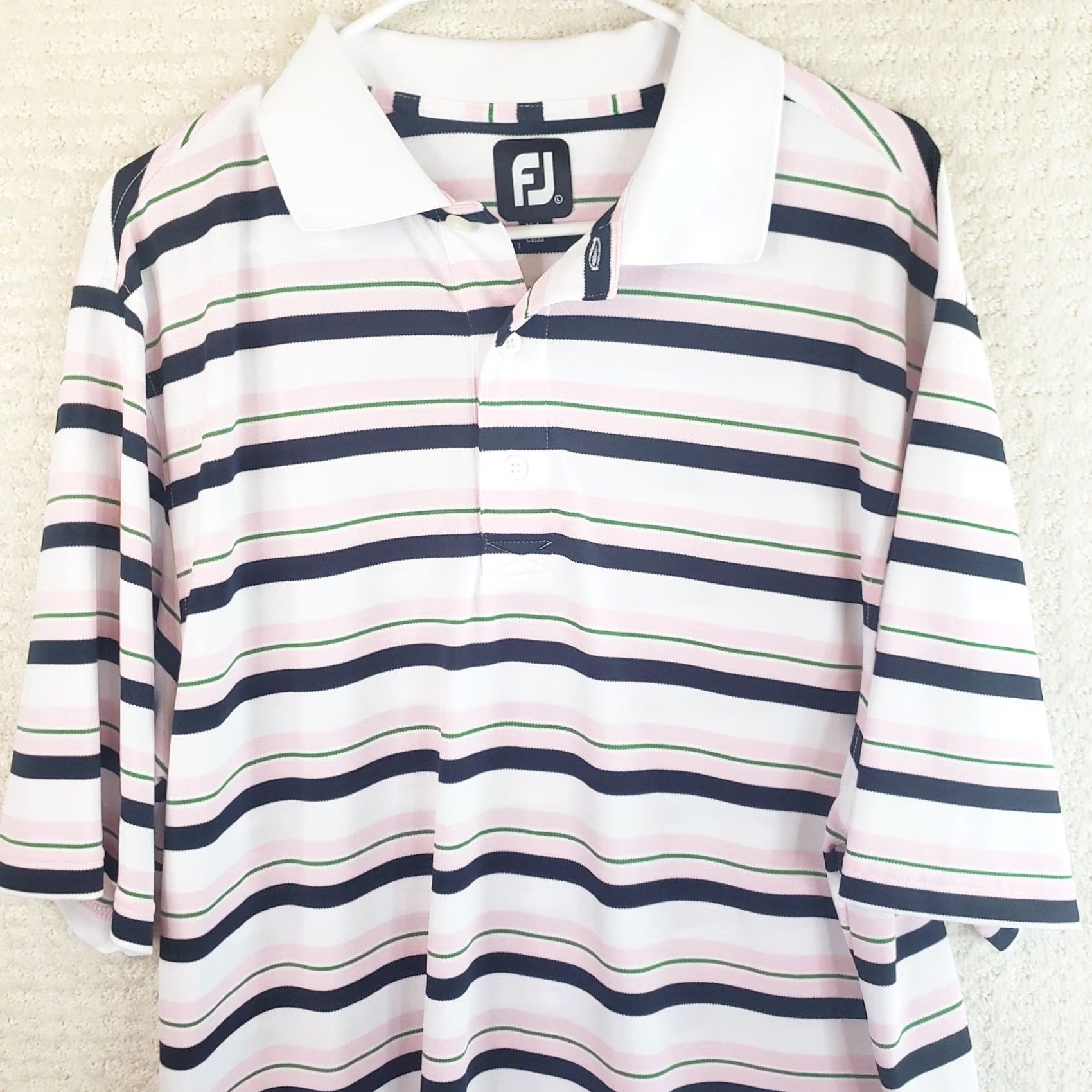 Footjoy FootJoy Polo Shirt Mens L Multicolor Striped Short Sleeve Collared Logo Golf Casual Preppy Athletic Fit Indoor/Outdoor Seasonal Size US L / EU 52-54 / 3 - 2 Thumbnail
