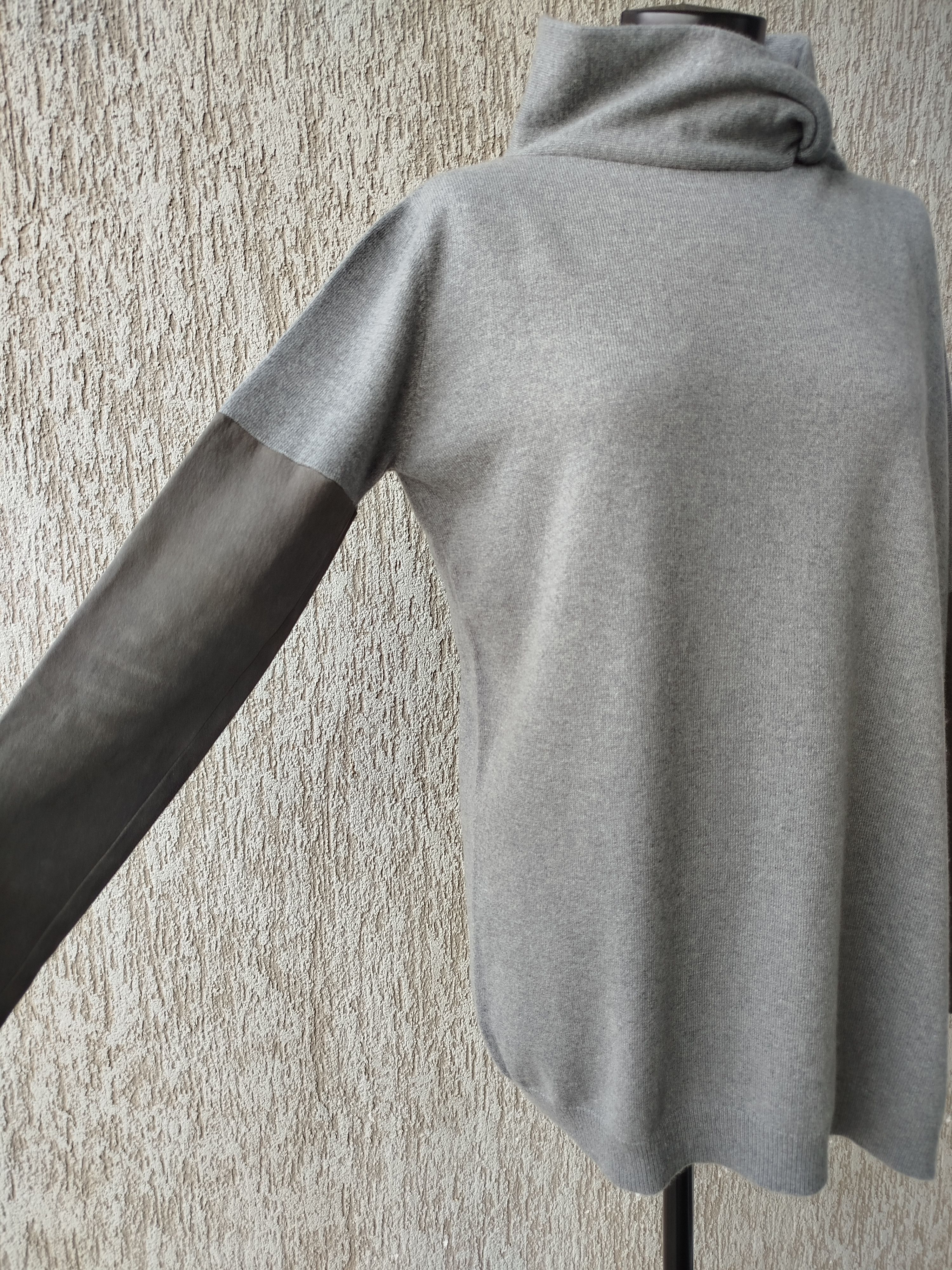 Brunello Cucinelli Pullover Sweater Cashmere Leather Sleeves Size L-XL Size L / US 10 / IT 46 - 4 Thumbnail
