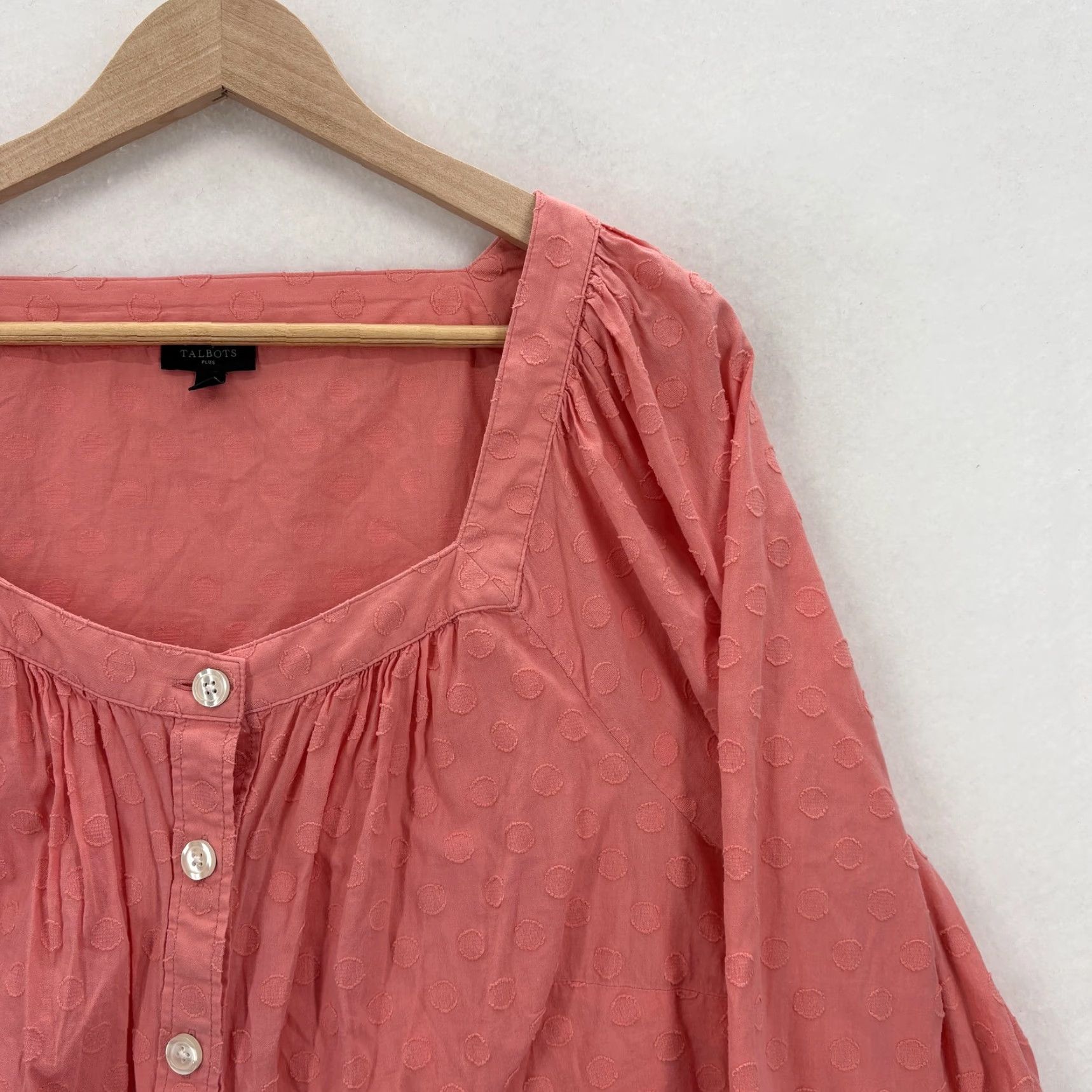 Talbots Talbots Shirt Womens 2X Pink Polka Dot Square Neck Tunic Boho Cotton Feminine Size XXL / US 16-18 / IT 52-54 - 2 Thumbnail