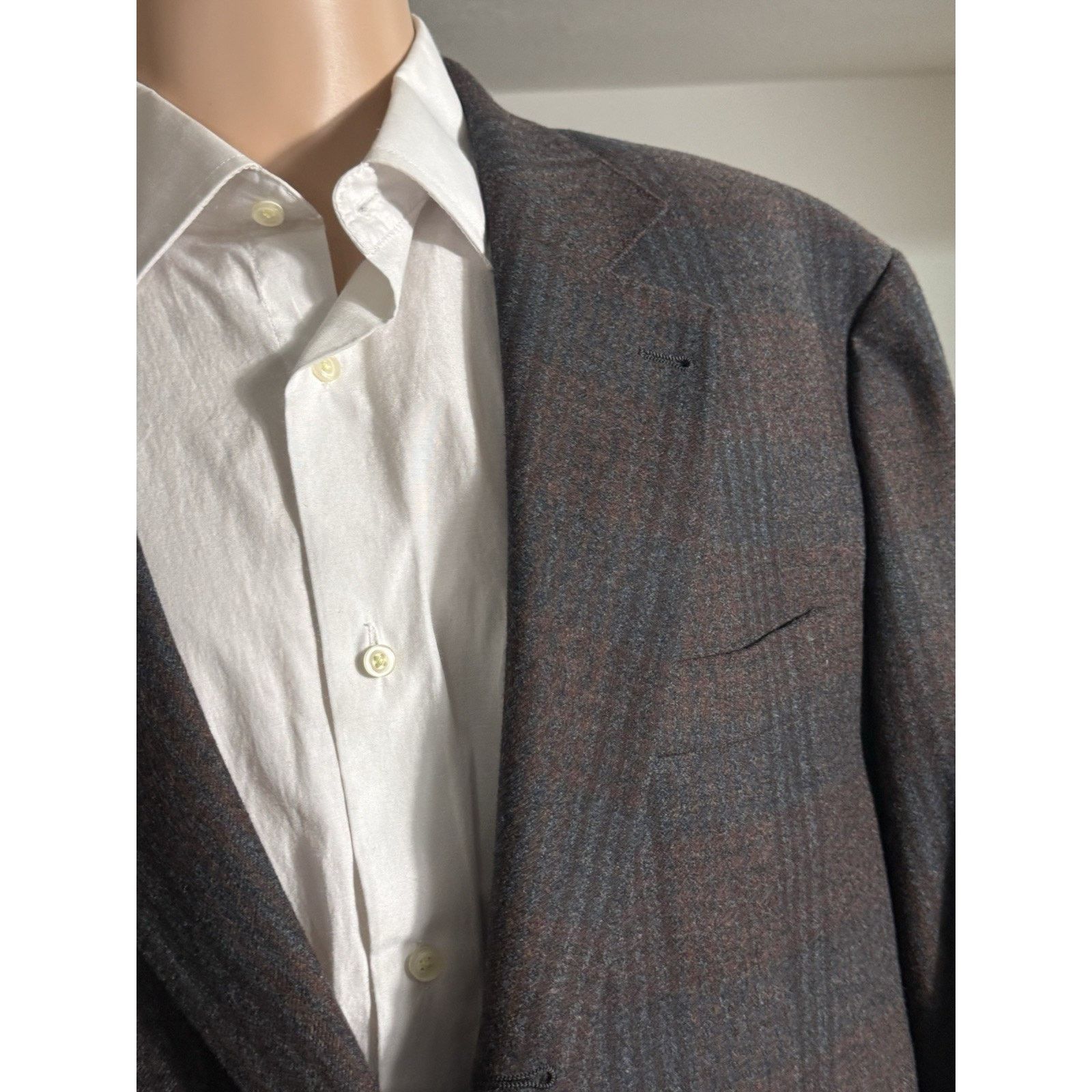 Brunello Cucinelli Brunello Cucinelli Burgundy Blue Flannel Plaid Blazer 44R Size 44R - 4 Thumbnail