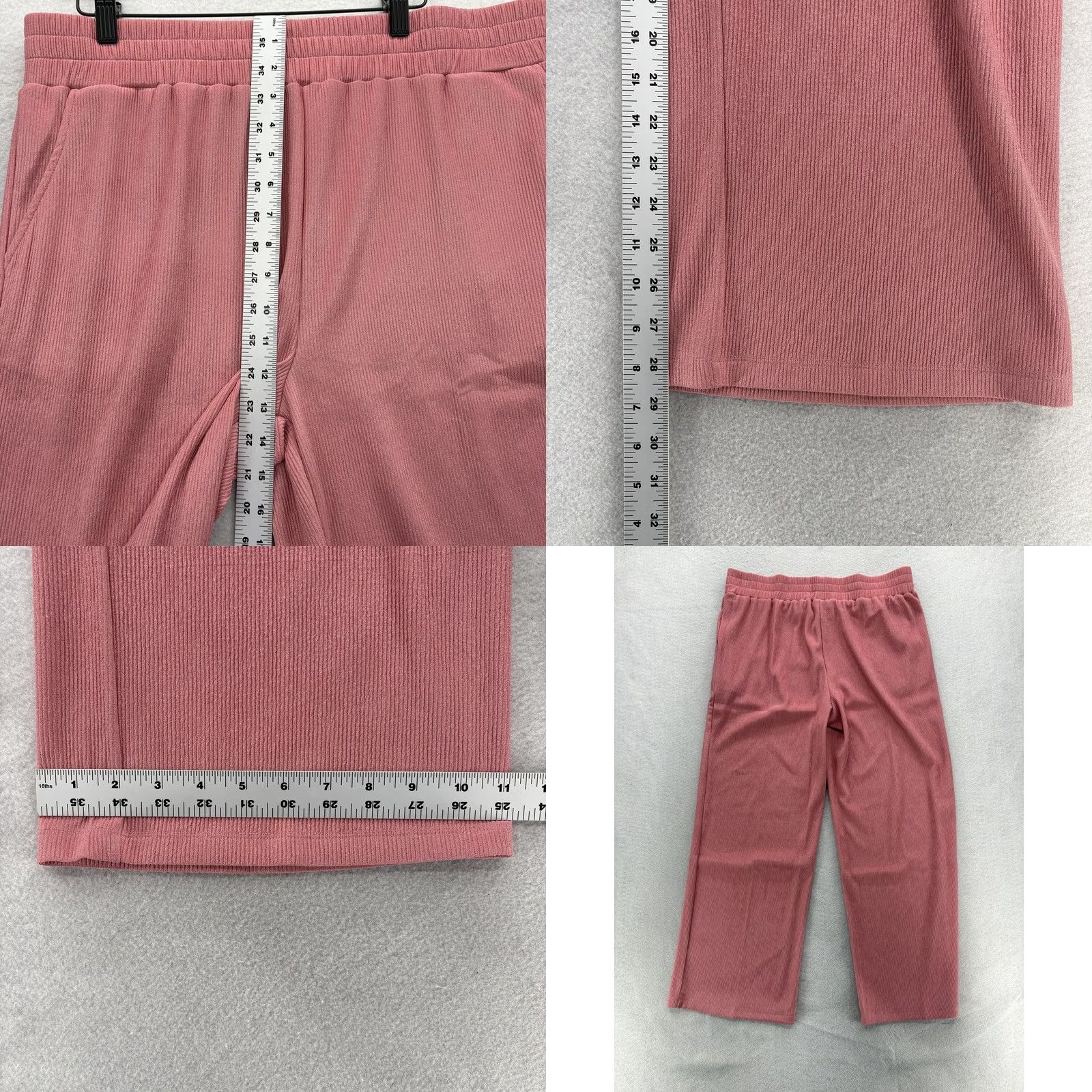 Vintage Christopher & Banks Ribbed Knit Crop Pants Womens Large Pink Elastic Wide Leg Shirt? Size 36" / US 14 / IT 50 - 8 Thumbnail