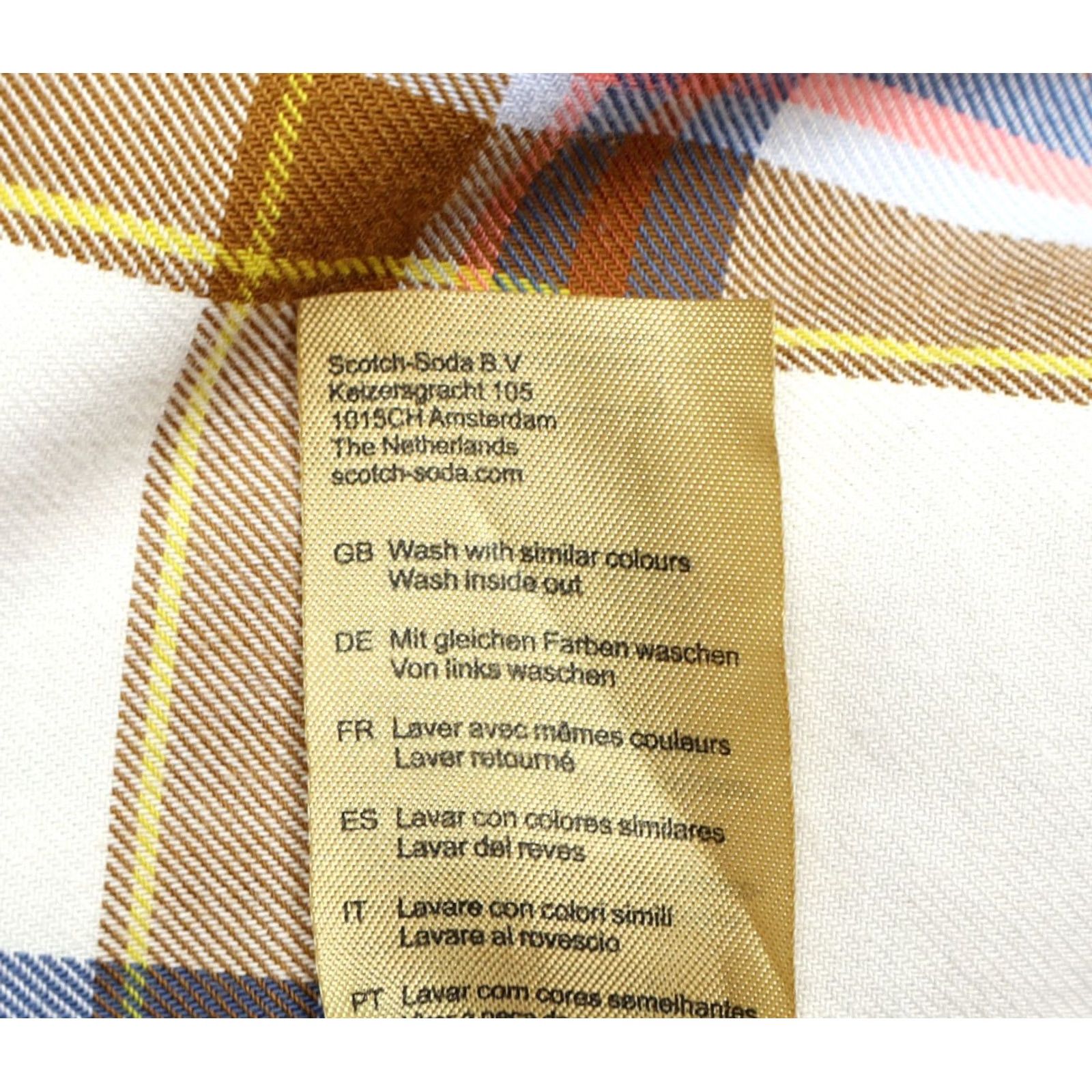 Scotch & Soda Scotch & Soda Men’s Worker Style Long Sleeve Plaid Shirt Tan/Blue/Pink Sz L Size US L / EU 52-54 / 3 - 6 Thumbnail
