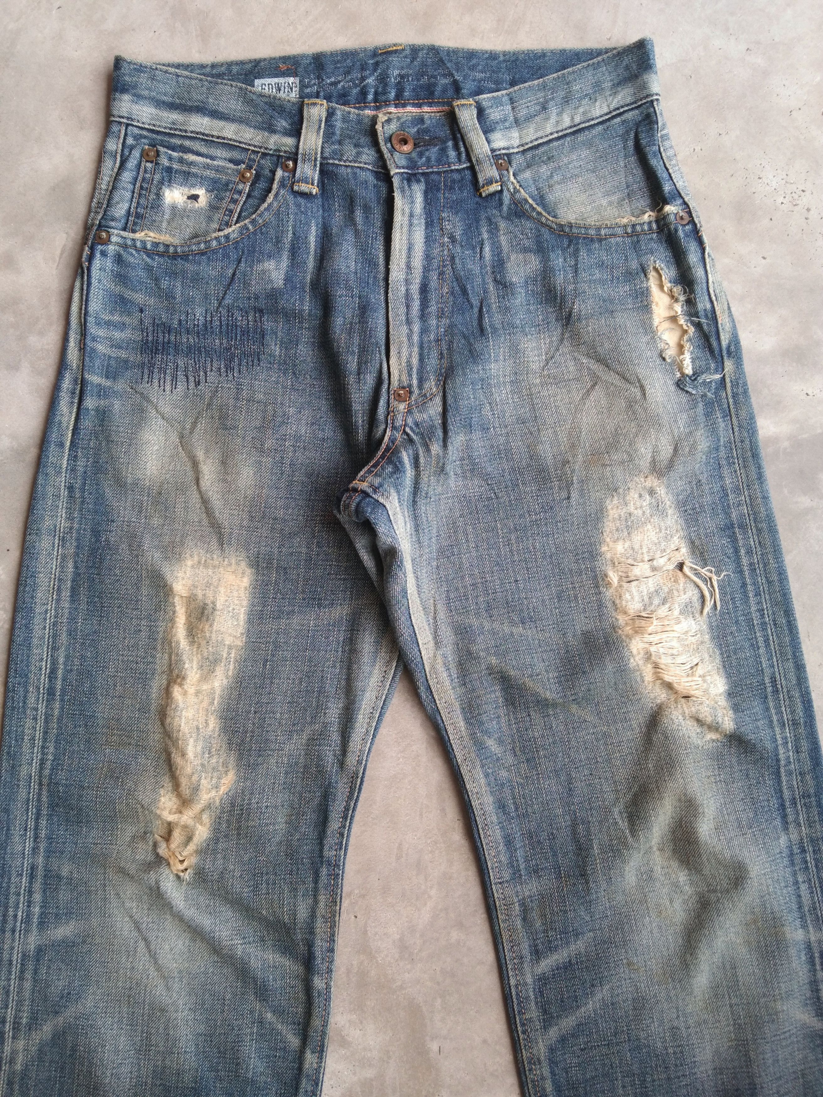 Japanese Brand Vintage Redline Edwin 505 Selvedge Distressed Jeans 30x29 Size US 30 / EU 46 - 8 Thumbnail