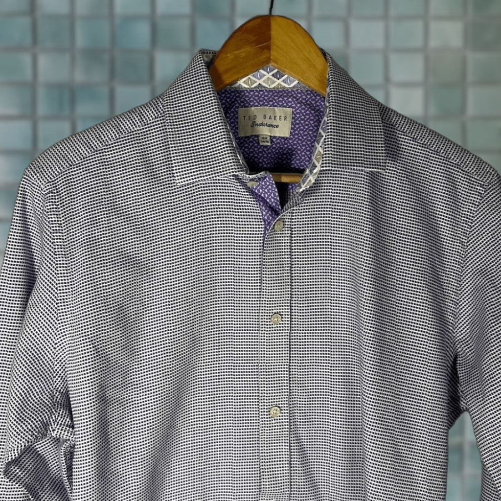 Ted Baker VINTAGE Ted Baker Endurance Giara Slim Fit Dress Shirt 15.5 34/35 Purple Mens Long Sleeve Button-Up Size 42R - 1 Thumbnail