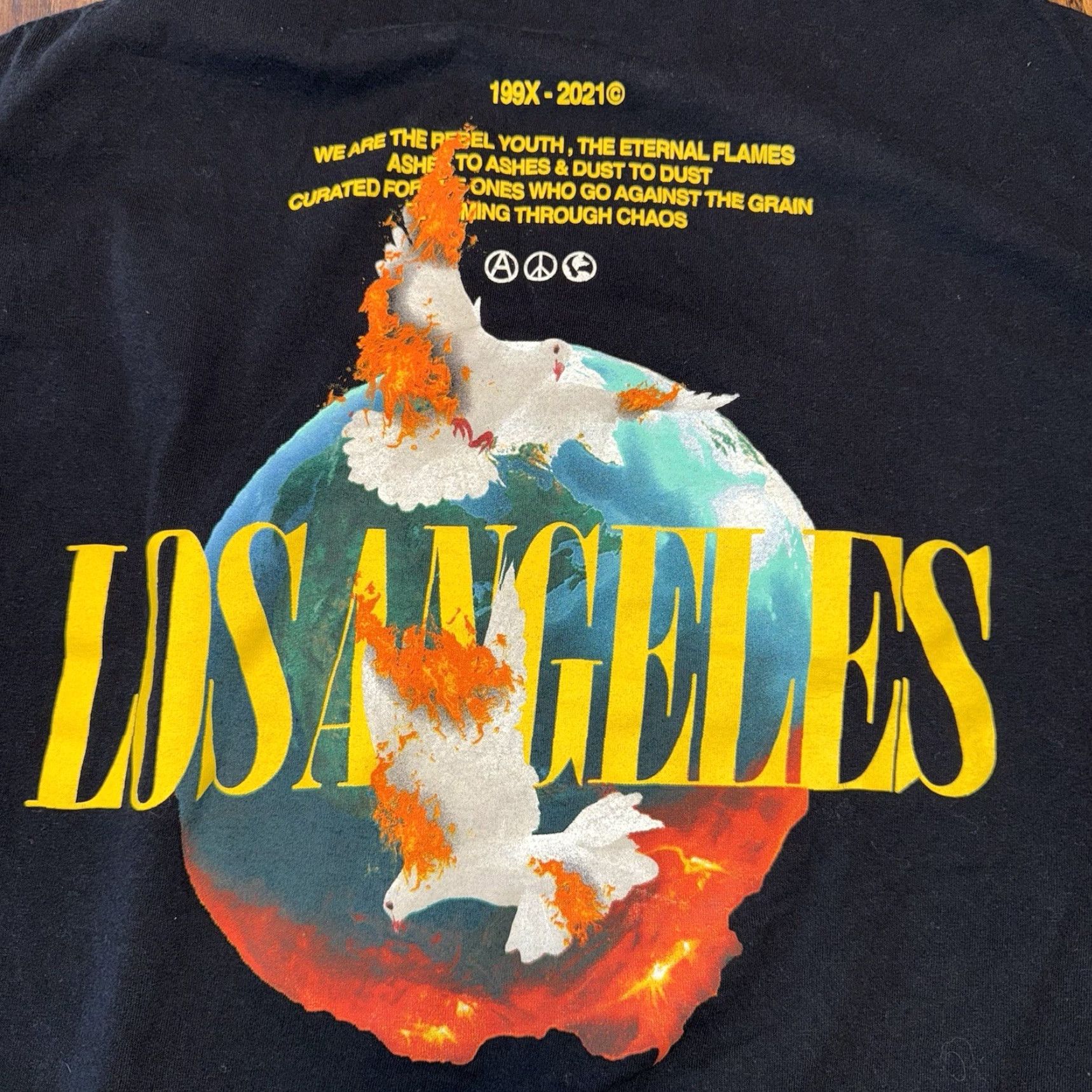 Vintage Civil Regime T-Shirt Bird Earth Flames Black Large Mens Short Sleeve Crew Neck Graphic Print 26 by 20.5 pit to pit Size US L / EU 52-54 / 3 - 5 Thumbnail
