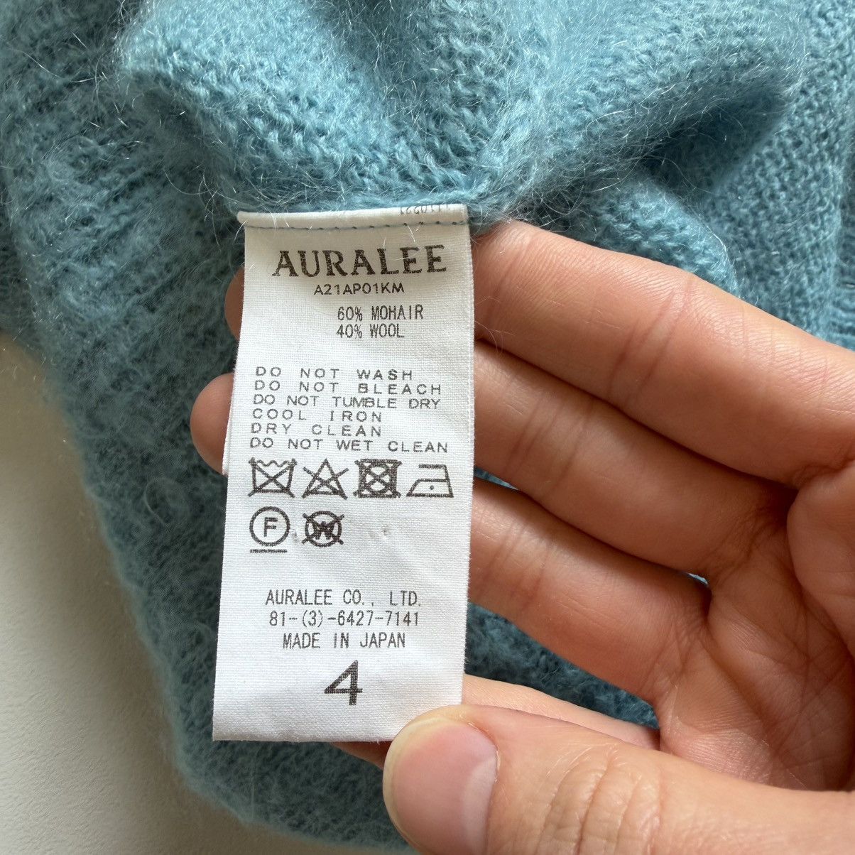 Auralee Crystal Blue Brushed Mohair Sweater Size US L / EU 52-54 / 3 - 8 Thumbnail