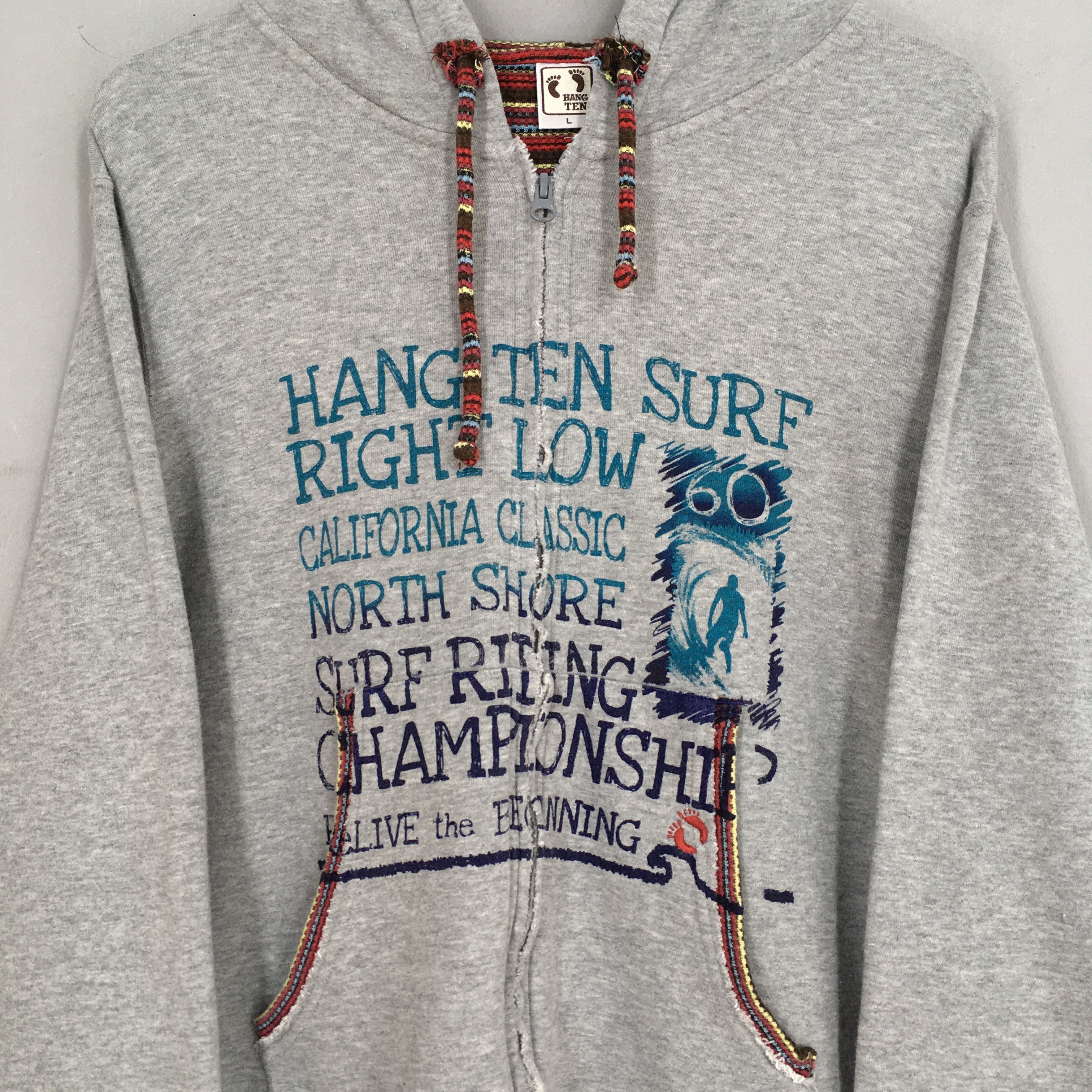Hang Ten Vintage Hang Ten Surfing Zipper Gray Hoodie Large Size US L / EU 52-54 / 3 - 2 Thumbnail